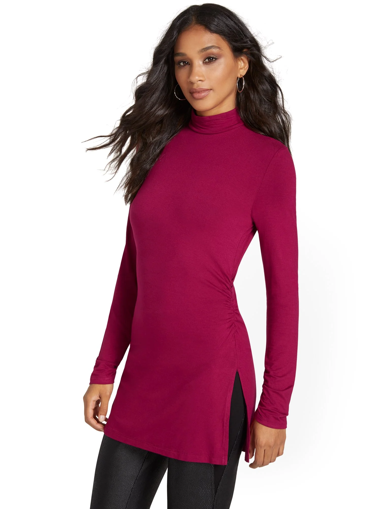 Mock-Neck Slit Tunic Top - Image 12
