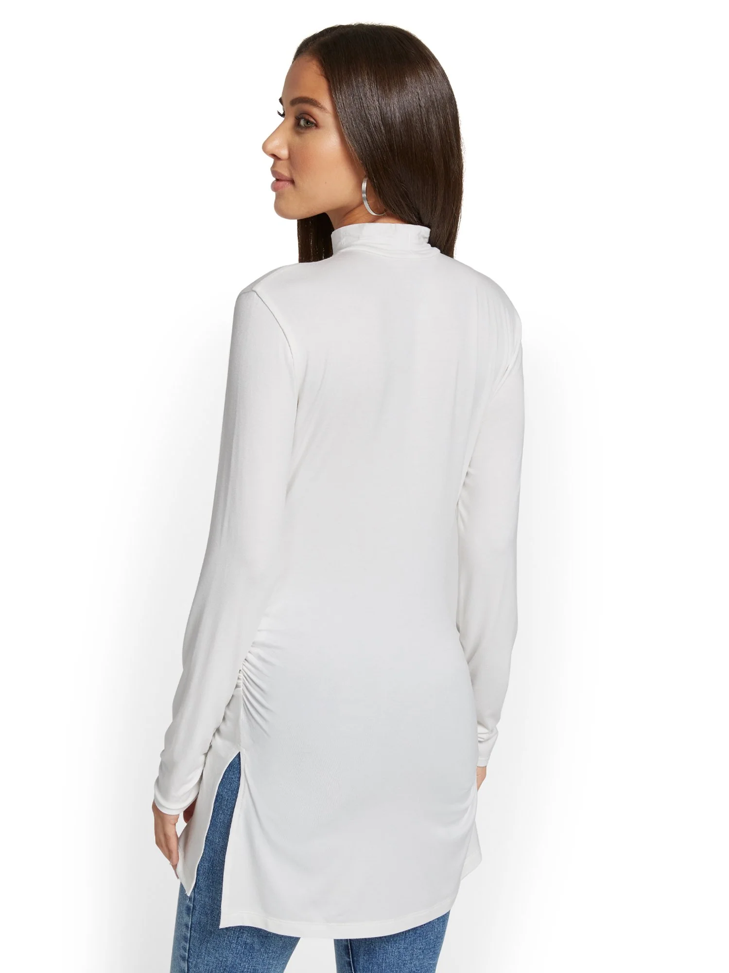 Mock-Neck Slit Tunic Top - Image 17