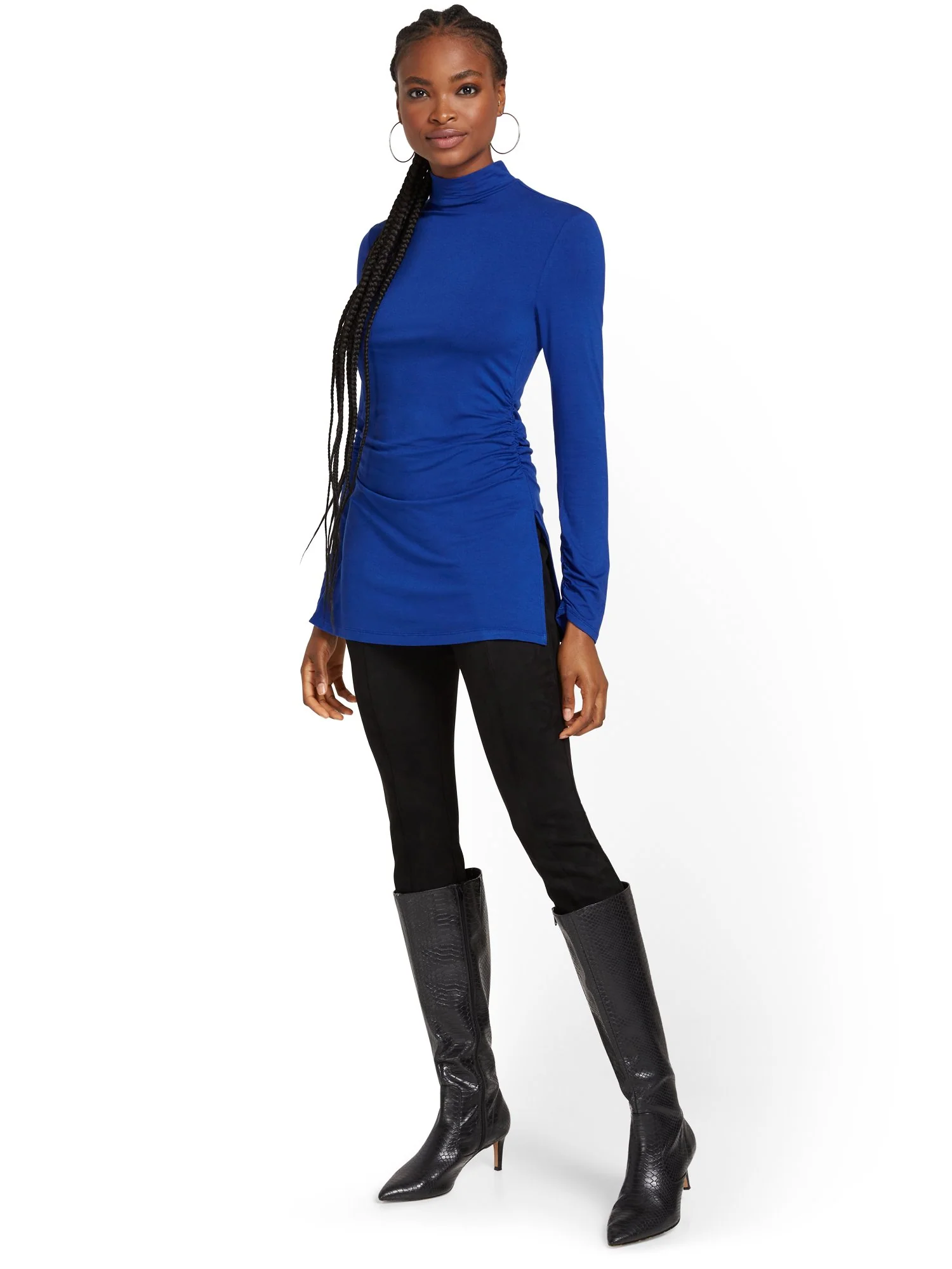 Mock-Neck Slit Tunic Top - Image 19