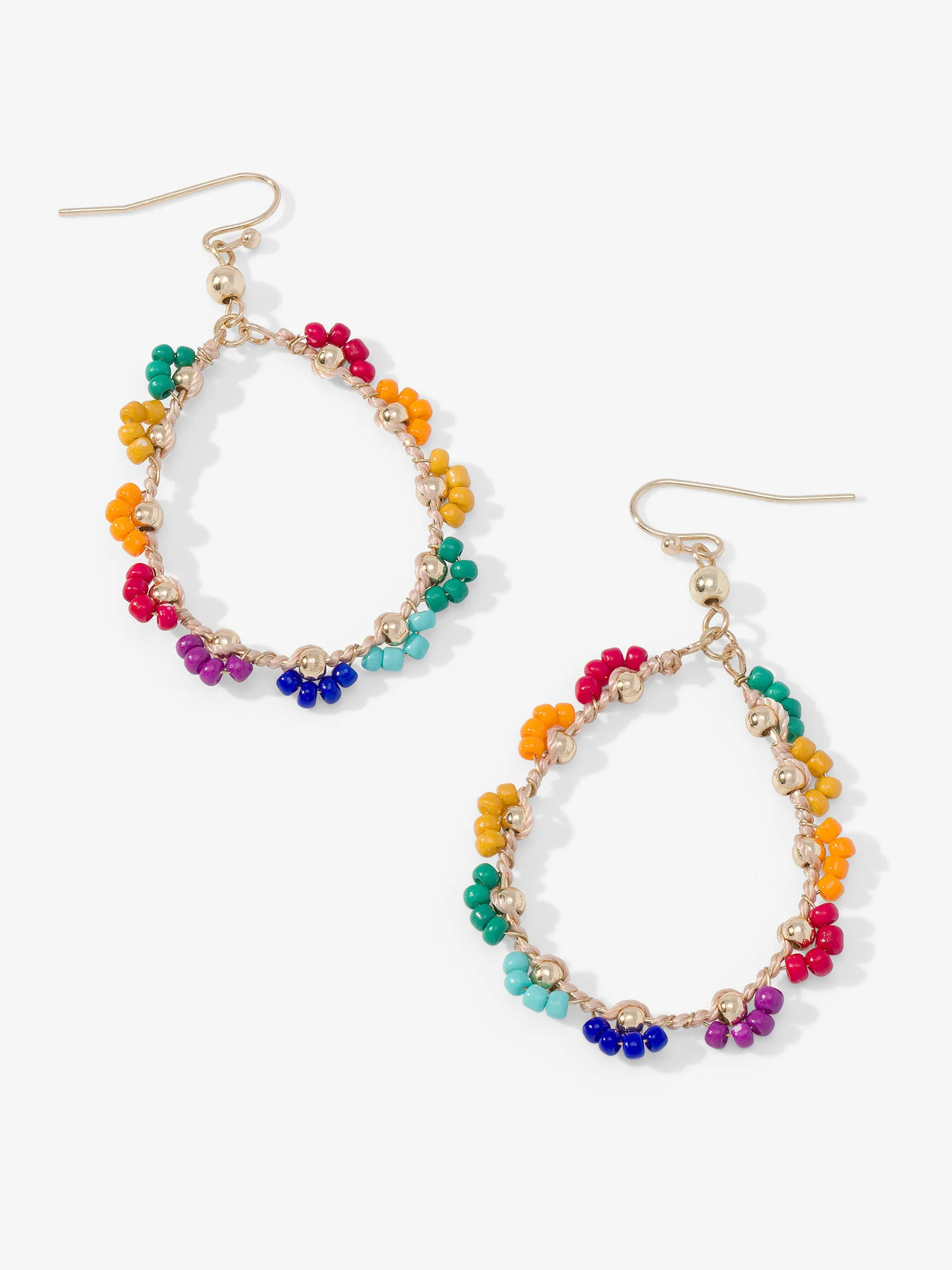 Multi Flower Beaded Teardrop Earrings