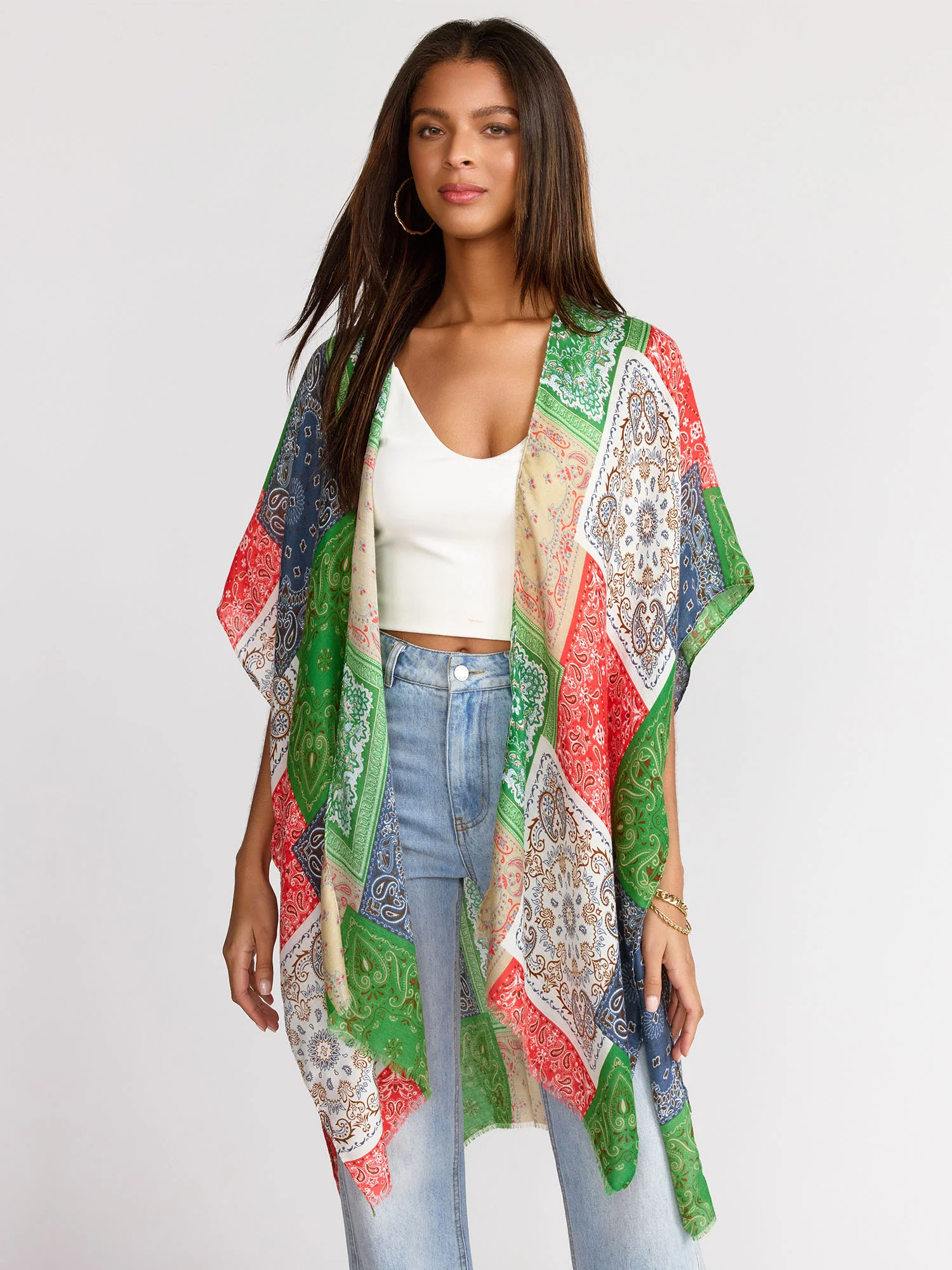 Multicolor Bandana Print Kimono