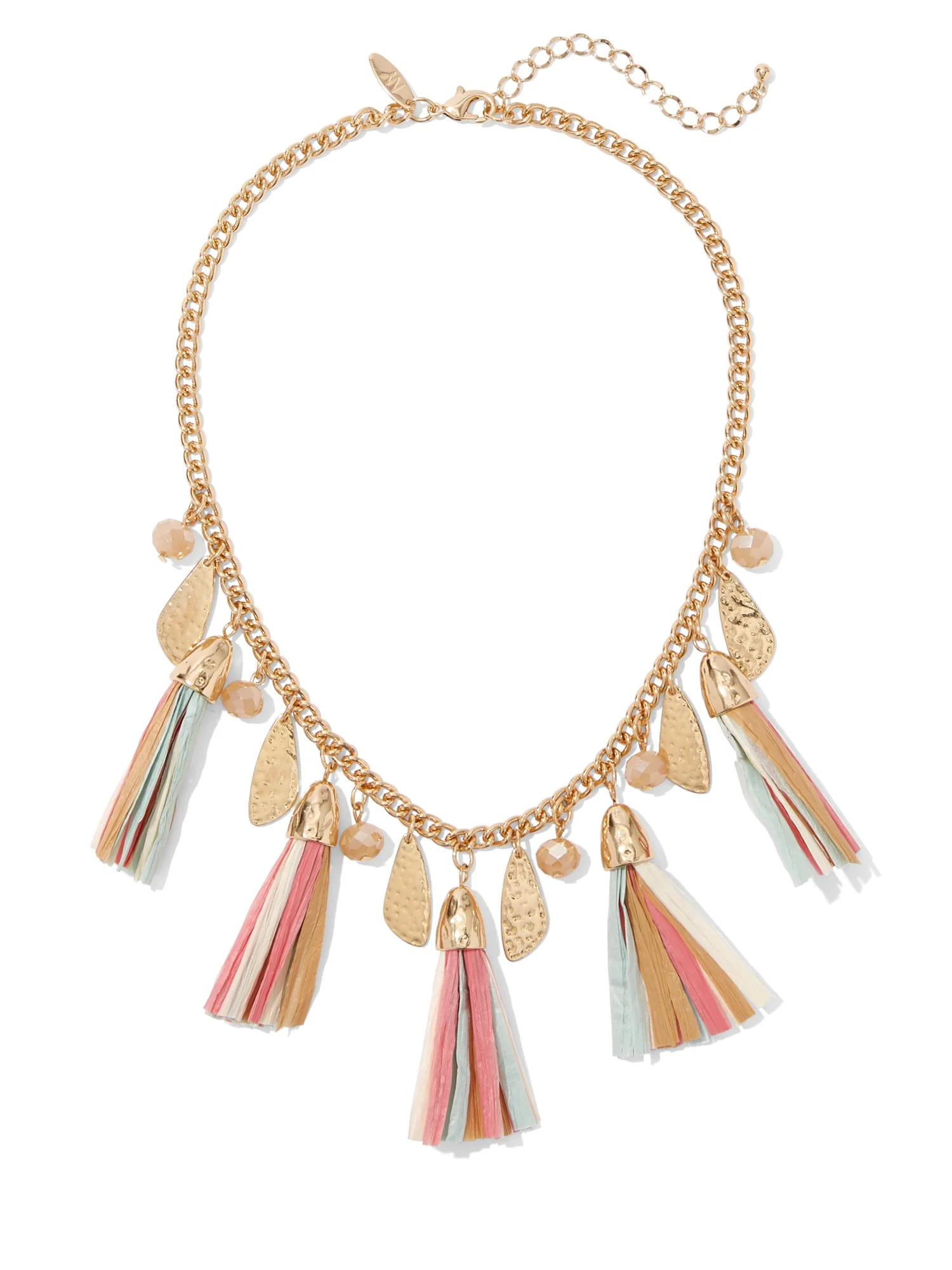 Multicolor Raffia Tassel Statement Necklace