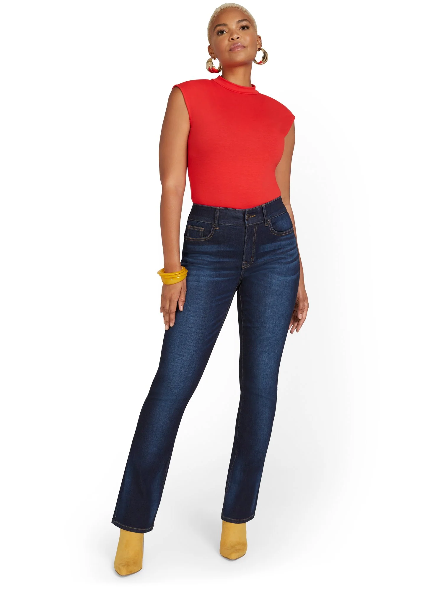 Mya Curvy High-Waisted Bootcut Jeans - Dark Wash - Image 9