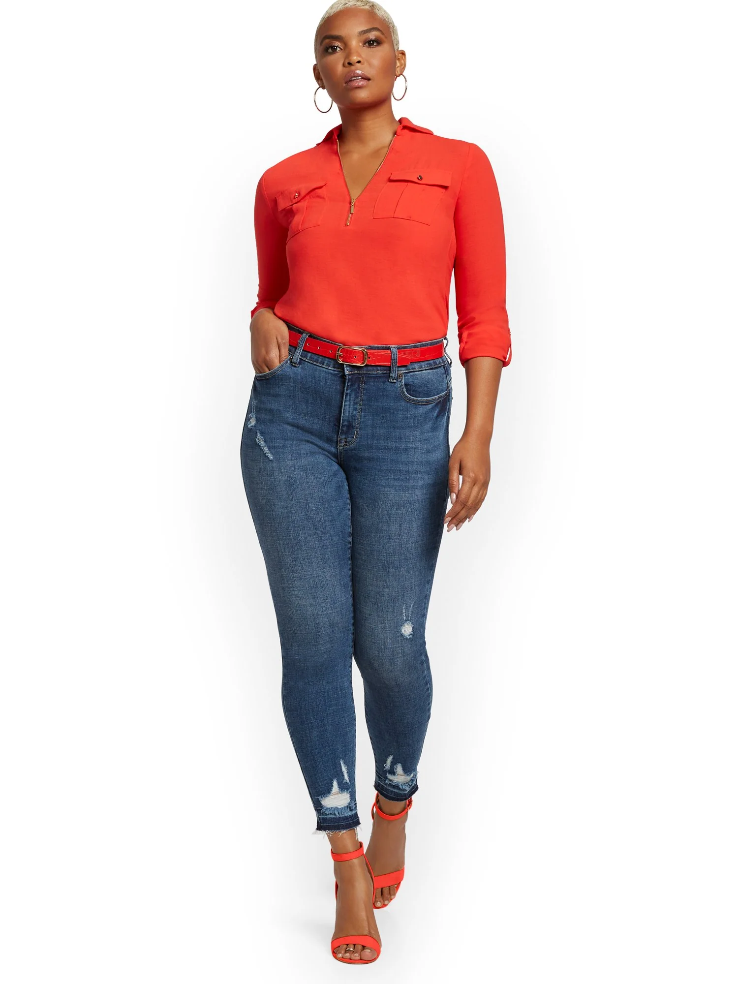 Mya Curvy High-Waisted Sculpting No Gap Super-Skinny Ankle Jeans - Chameleon Blue - Image 3