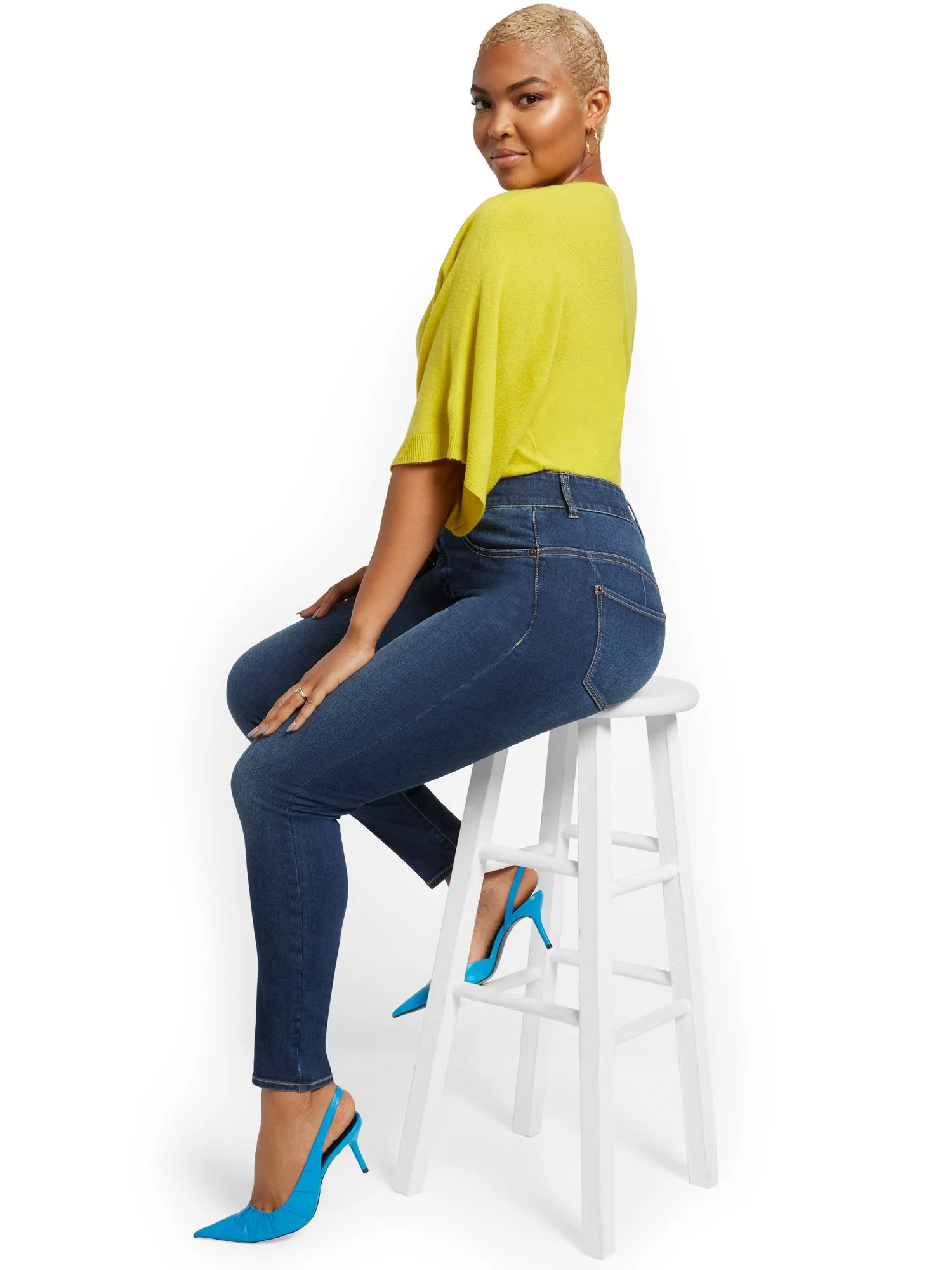 Mya Curvy High-Waisted Sculpting No Gap Super-Skinny Ankle Jeans - Foxy Blue - Image 5