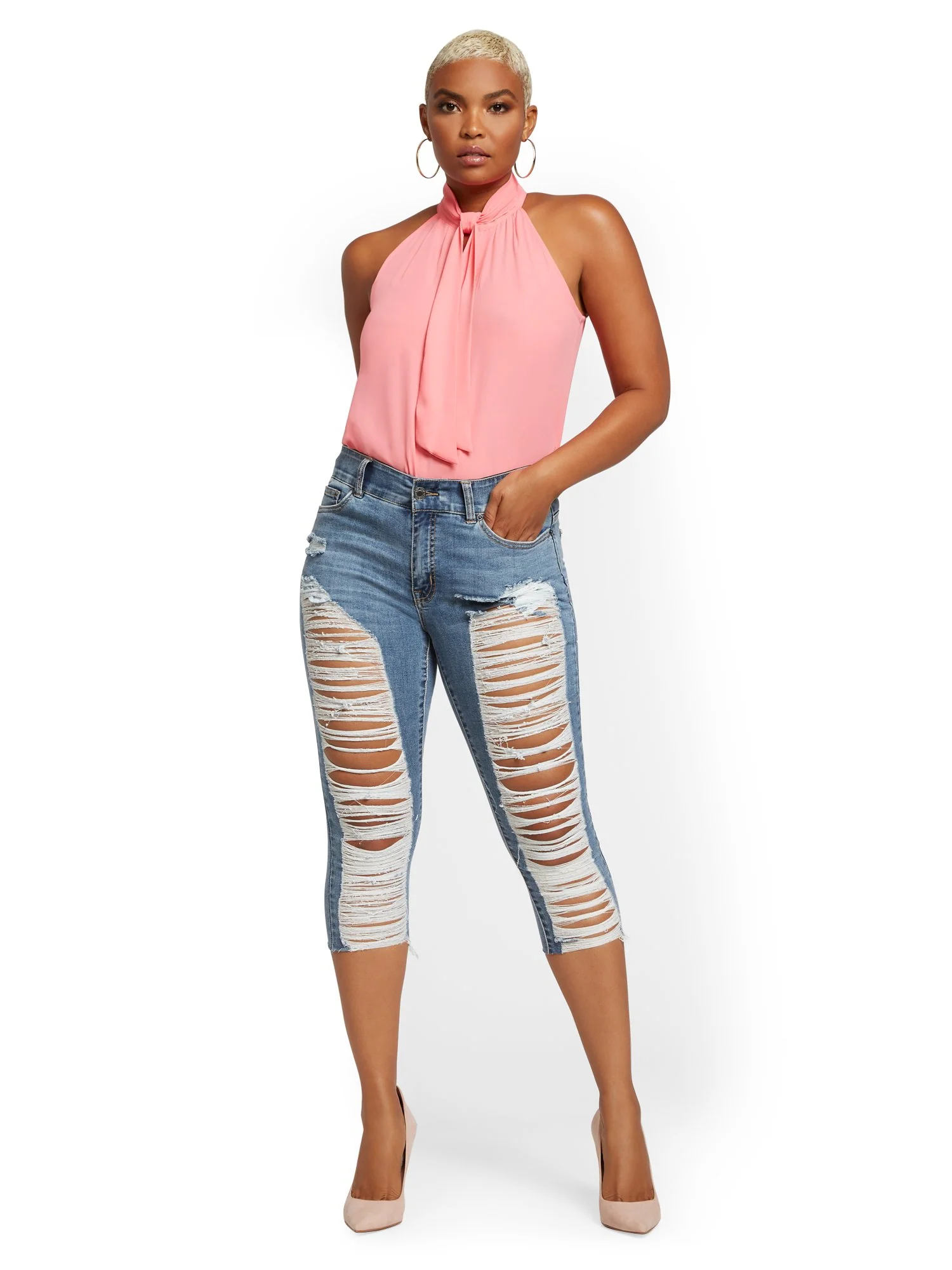 Mya Curvy High-Waisted Sculpting No Gap Super-Skinny Capri Jeans - Light Indigo - Image 5