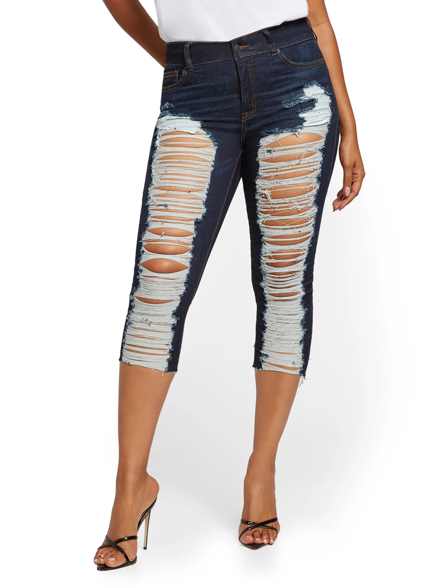 Mya Curvy High-Waisted Sculpting No Gap Super-Skinny Capri Jeans - Medium Indigo - Image 2