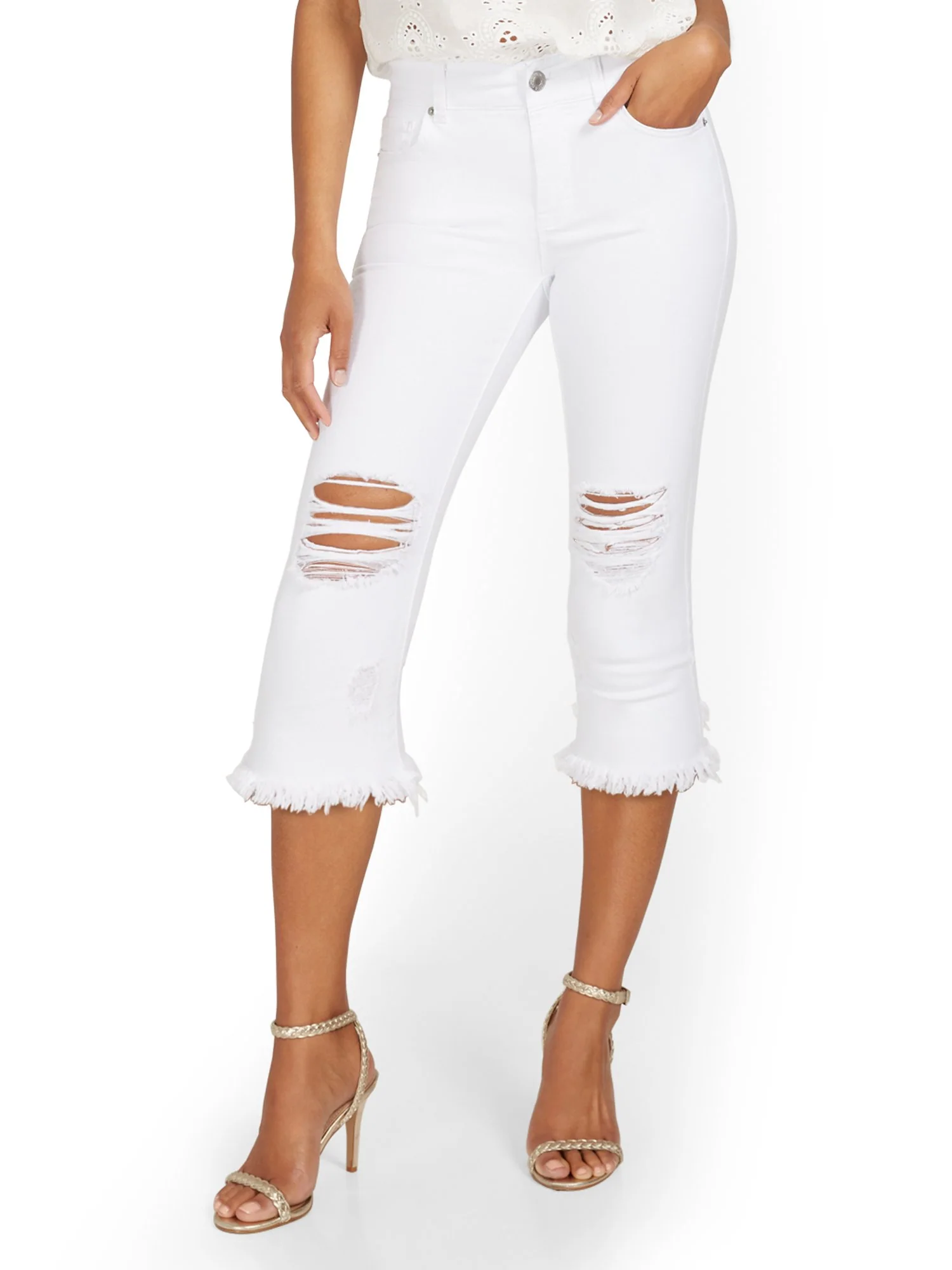 Mya Curvy High-Waisted Sculpting No Gap Super-Skinny Capri Jeans - White