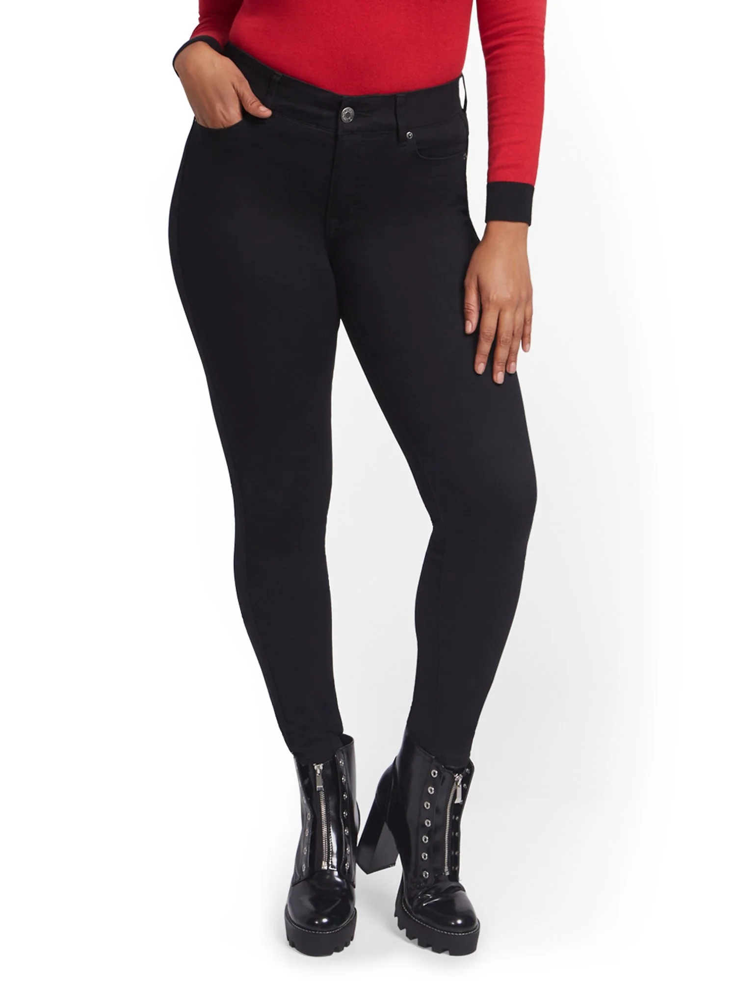Mya Curvy High-Waisted Sculpting No Gap Super-Skinny Jeans - Black - Image 2