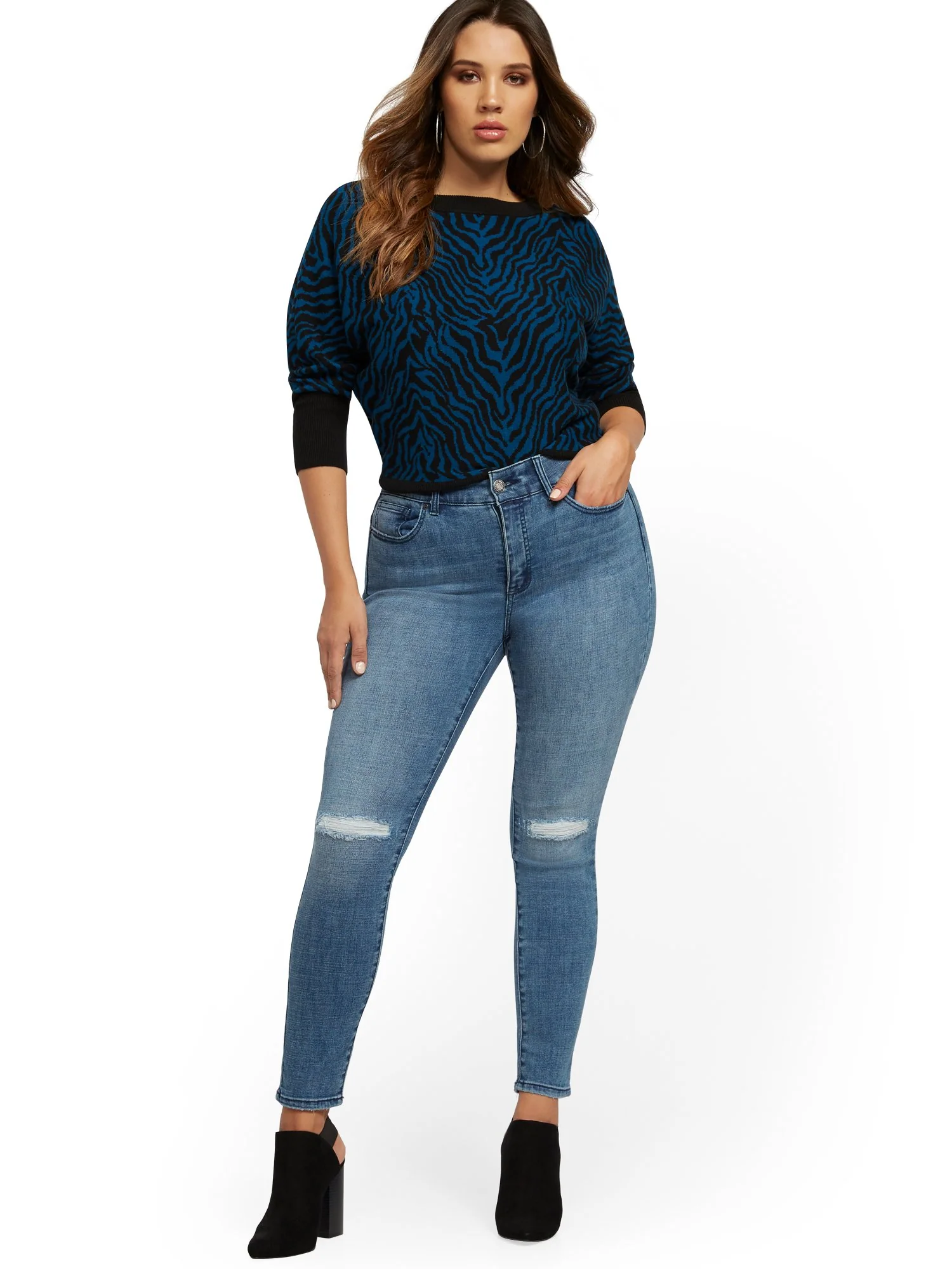 Mya Curvy High-Waisted Sculpting No Gap Super-Skinny Jeans - Blue Tease - Image 4