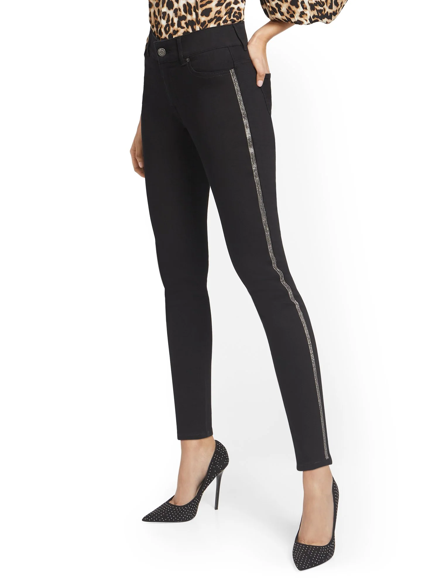 Mya Curvy High-Waisted Sculpting No Gap Super-Skinny Jeans - Rhinestone Stripes - Image 2