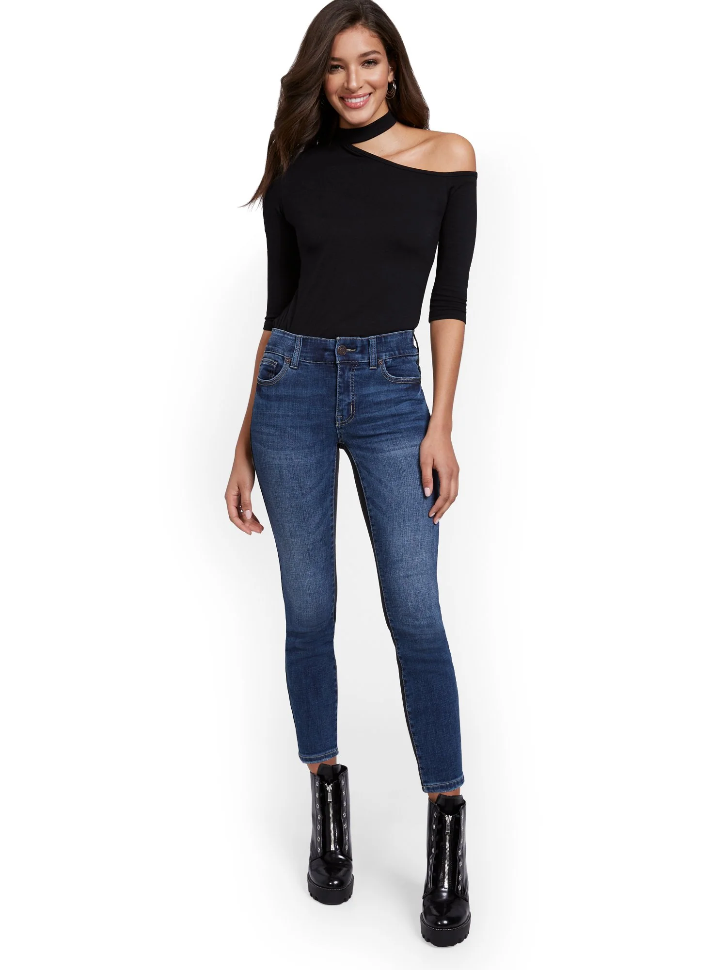 Mya Curvy High-Waisted Super-Skinny Ankle Jeans - Colorblock - Image 5