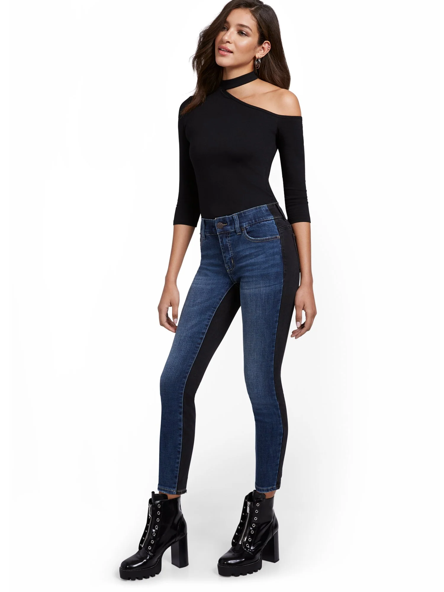 Mya Curvy High-Waisted Super-Skinny Ankle Jeans - Colorblock - Image 6