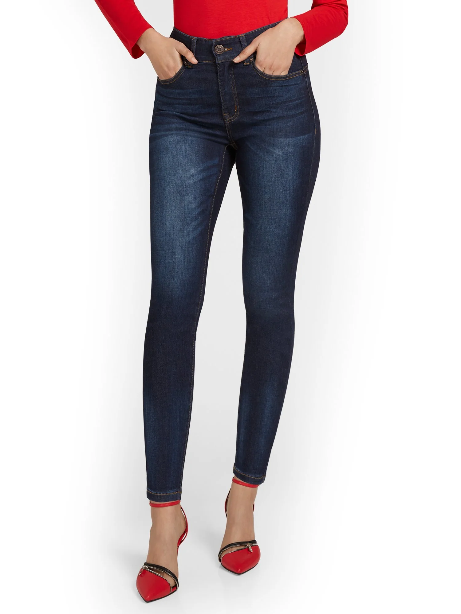 Mya Curvy Ultra High-Waisted Sculpting No-Gap Super-Skinny Ankle Jeans - Dark Blue Wash - Image 2