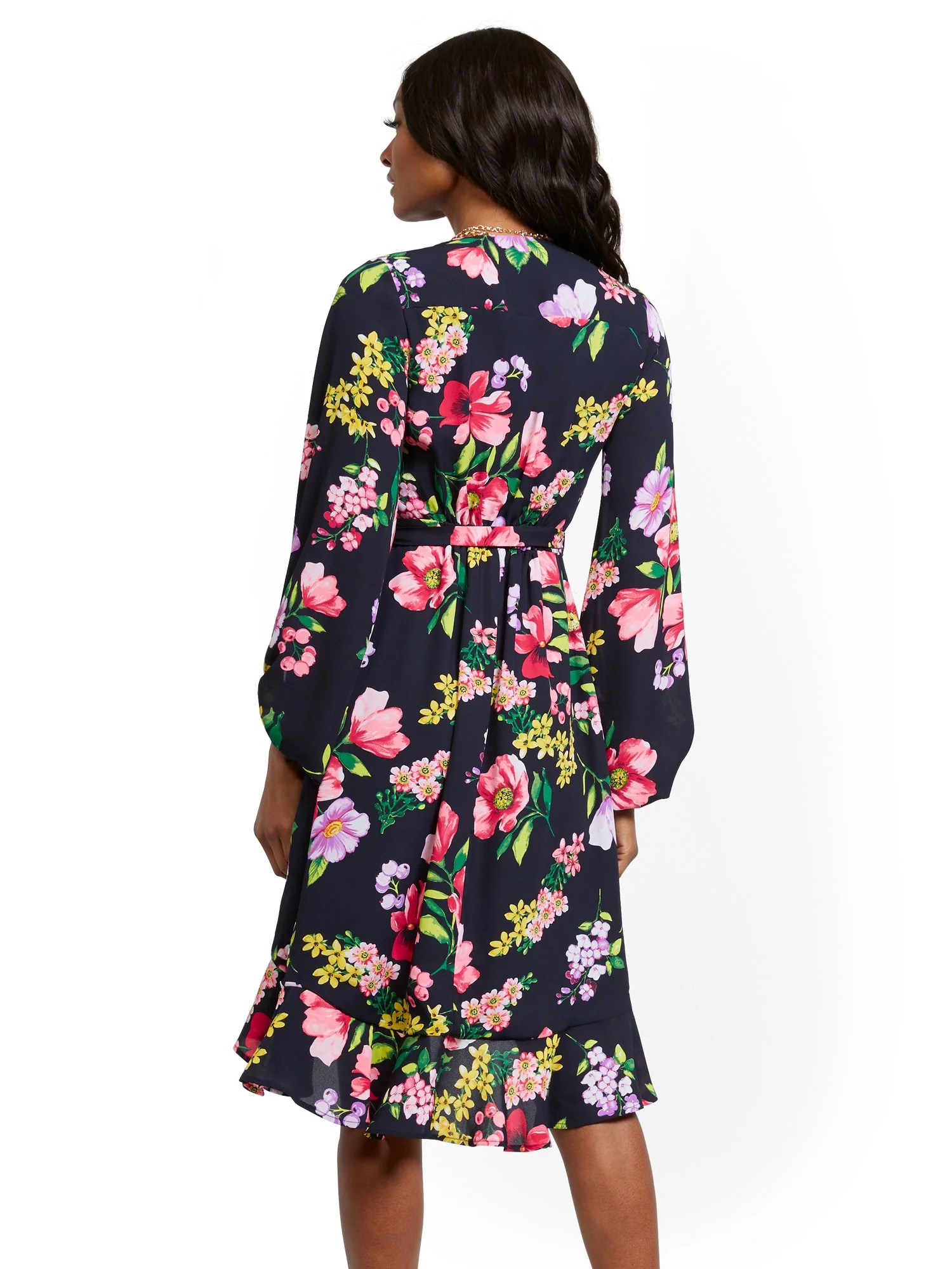 Navy Floral Wrap Dress - Image 3