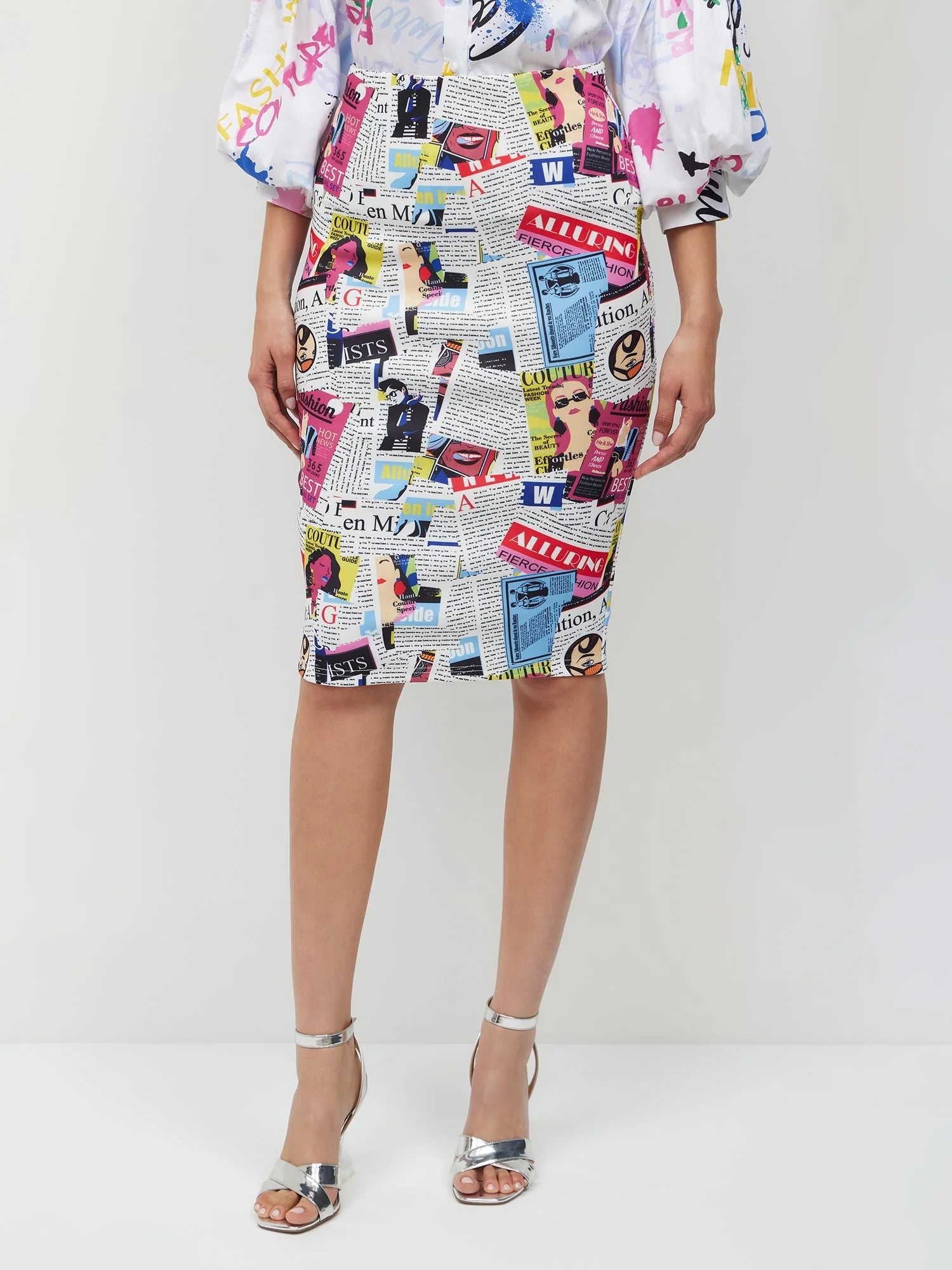 Newspaper-Print Pencil Skirt - Image 2