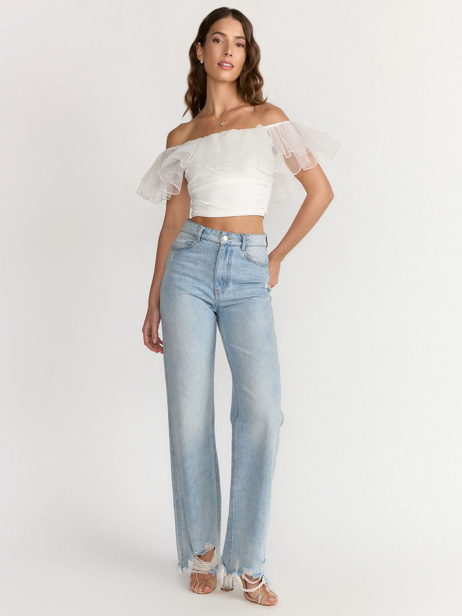 Blue Blush Off Shoulder Tulle Top - Brands We Love - Image 3