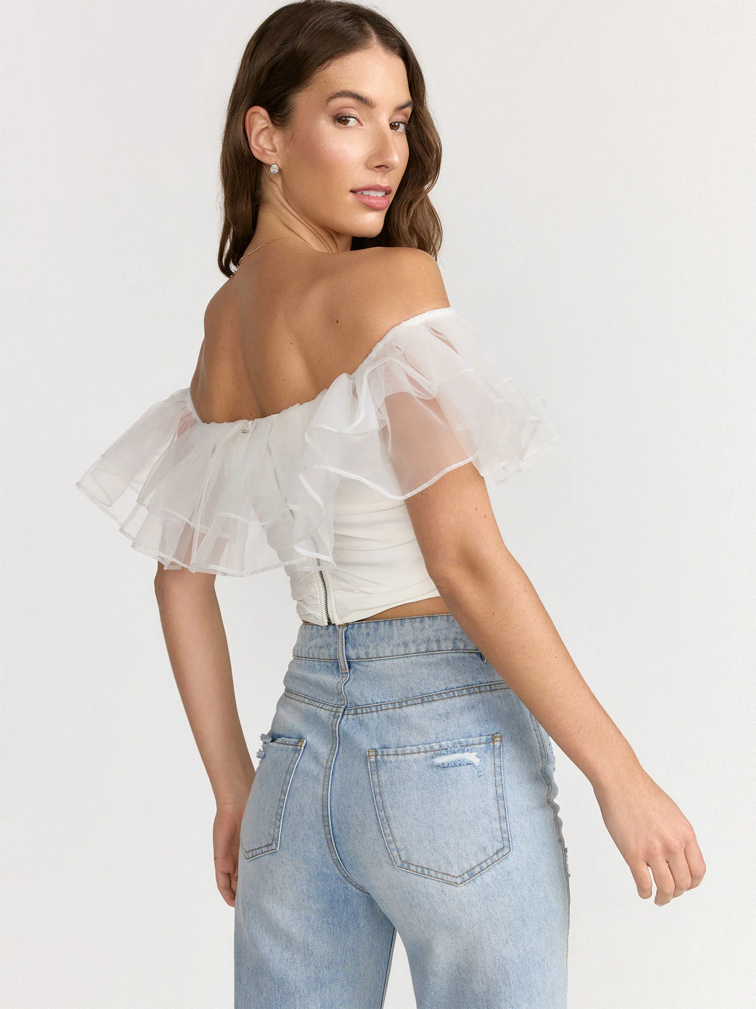Blue Blush Off Shoulder Tulle Top - Brands We Love - Image 4