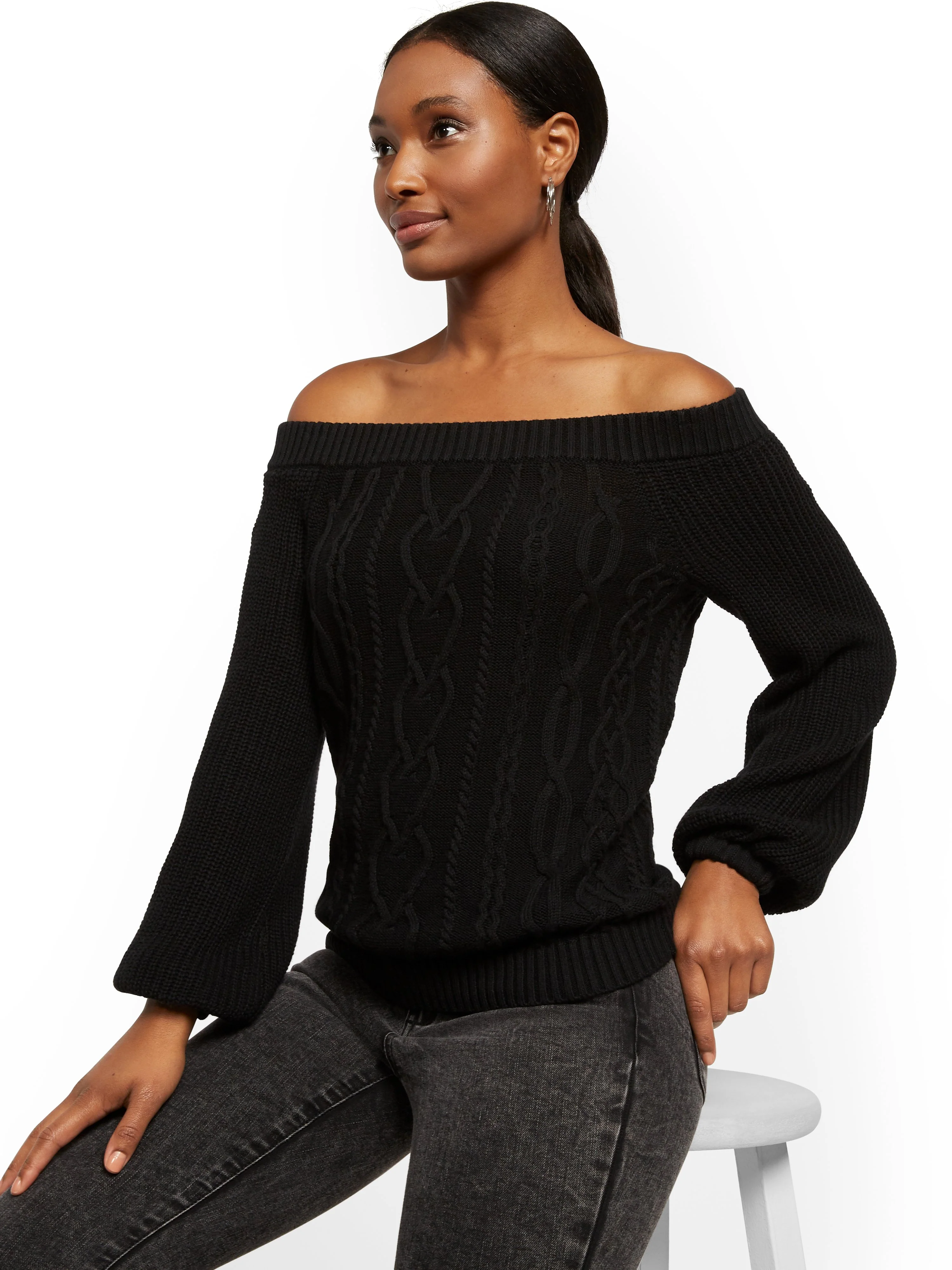 Off-The-Shoulder Cable-Knit Sweater - Image 2