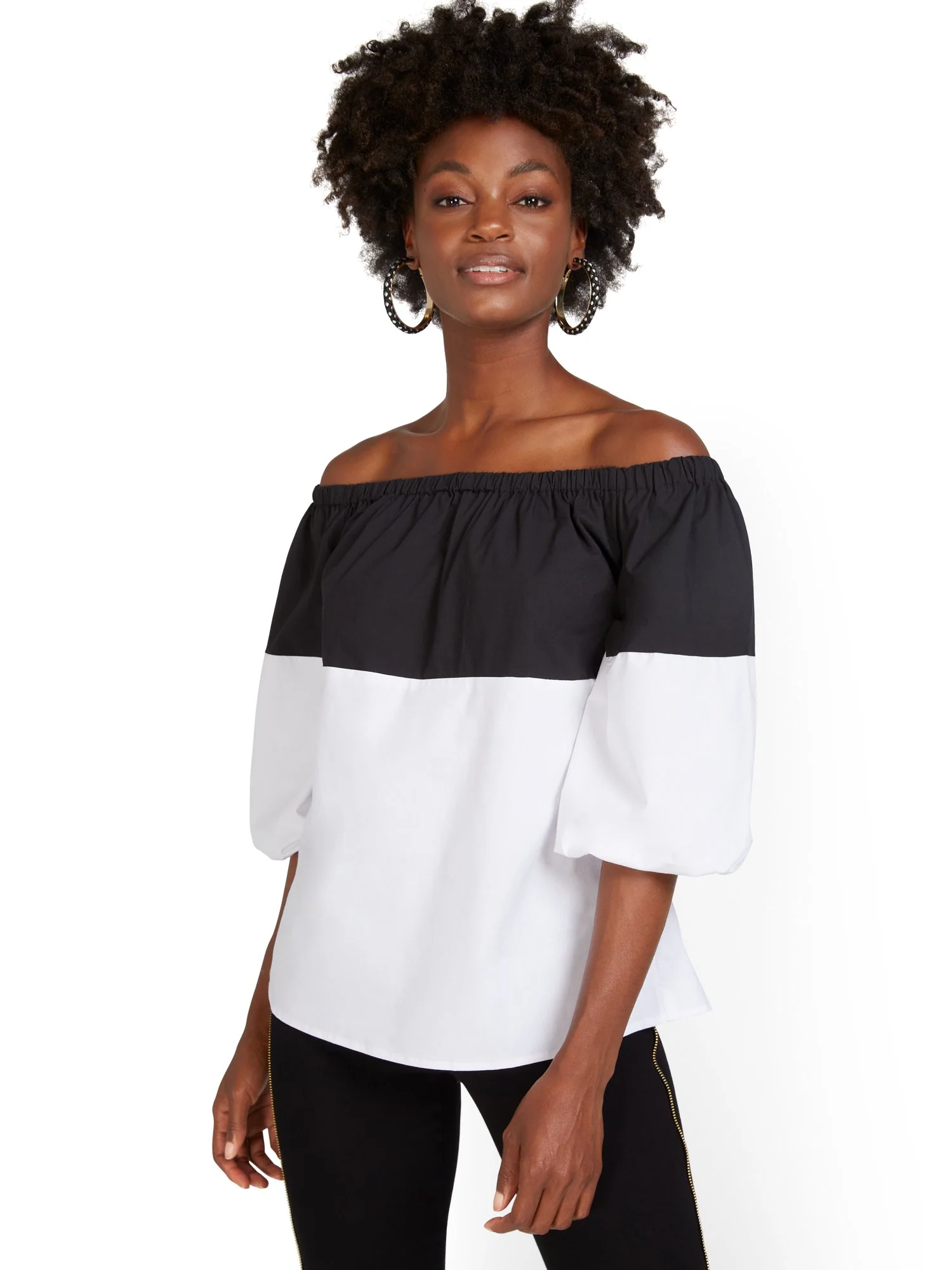 Off-The-Shoulder Contrast Poplin Top - Image 2
