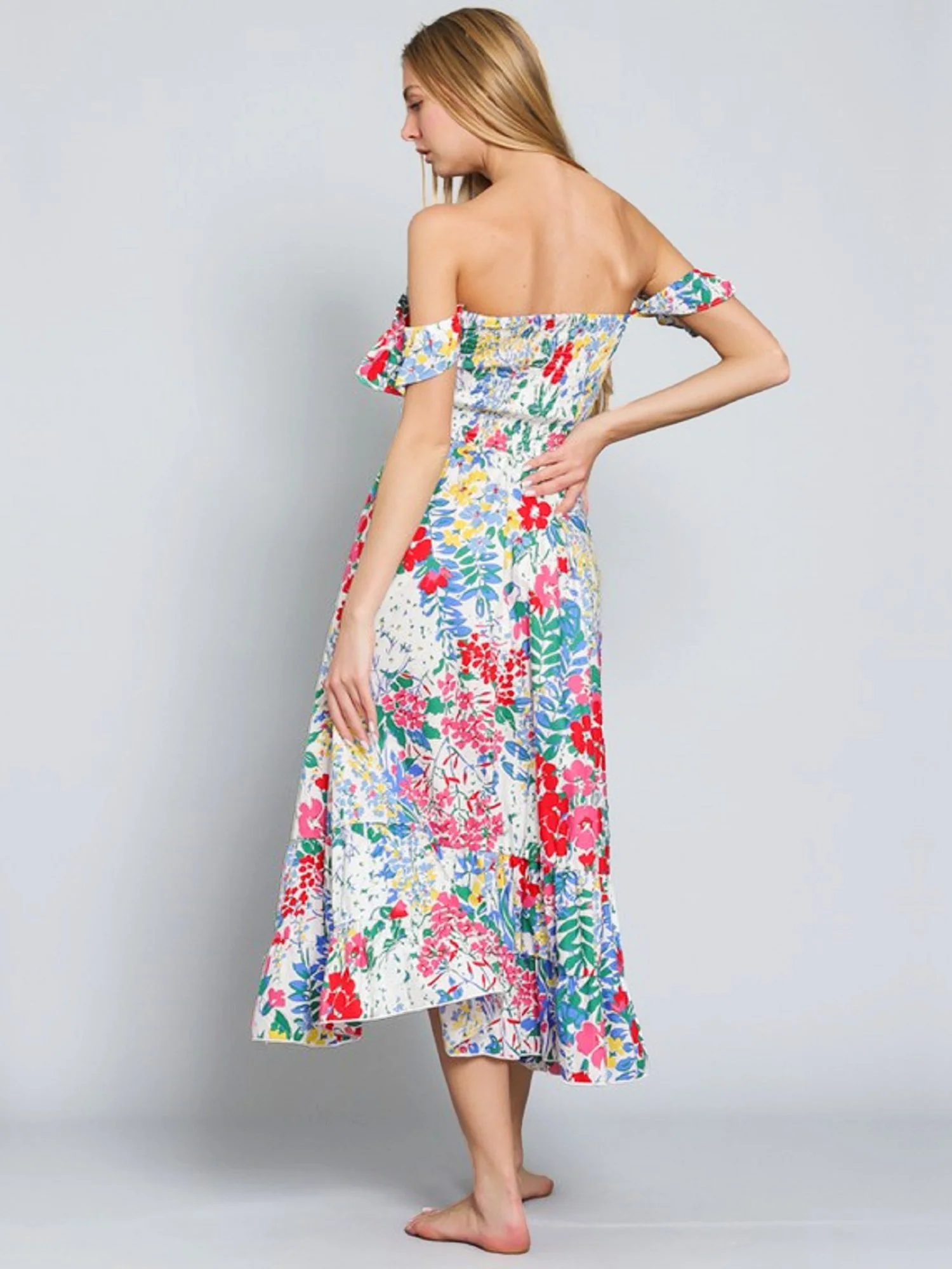 Off-The-Shoulder Floral High-Low Dress - Aakaa - Image 3