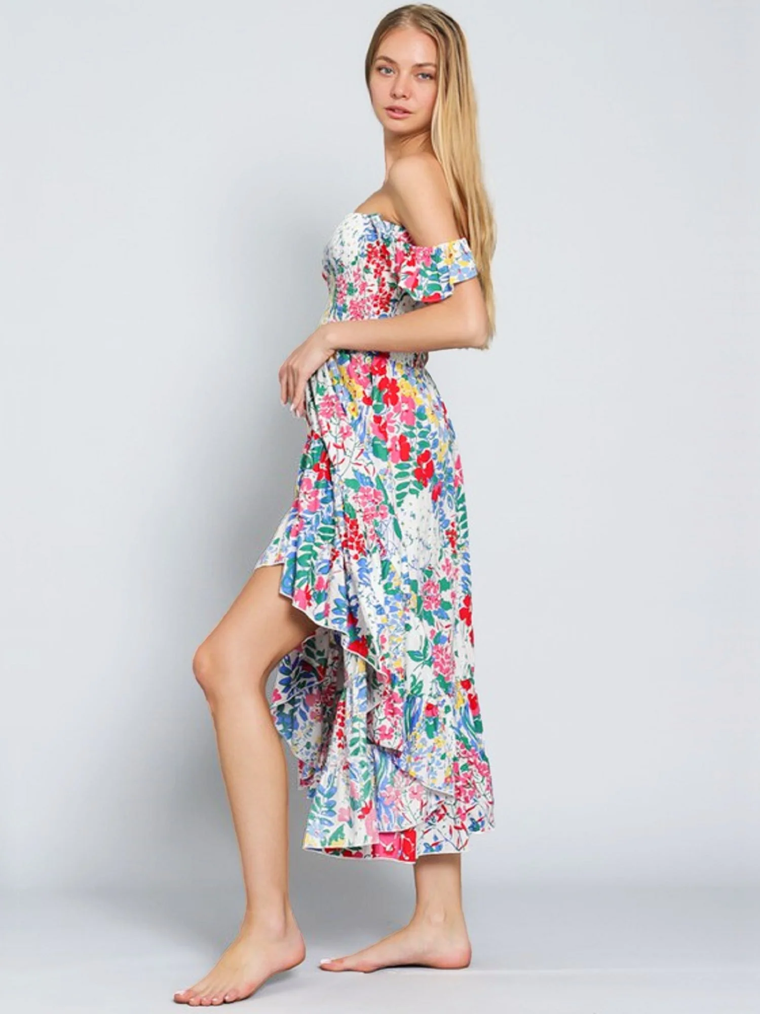 Off-The-Shoulder Floral High-Low Dress - Aakaa - Image 4