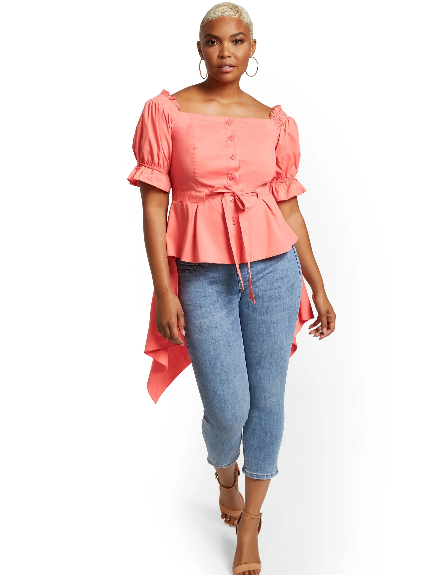 Off-The-Shoulder Hi-Lo Poplin Shirt - Image 23