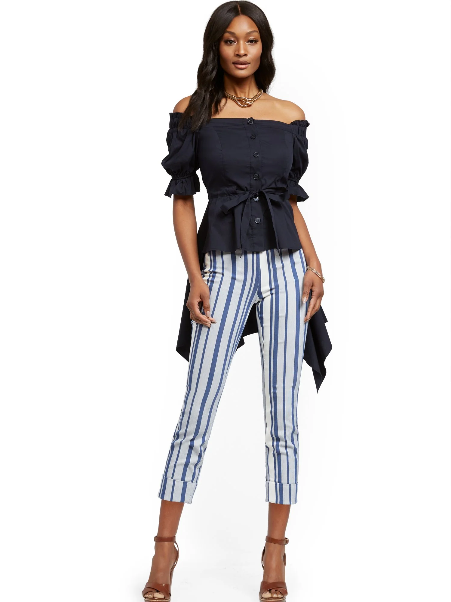 Off-The-Shoulder Hi-Lo Poplin Shirt - Image 30