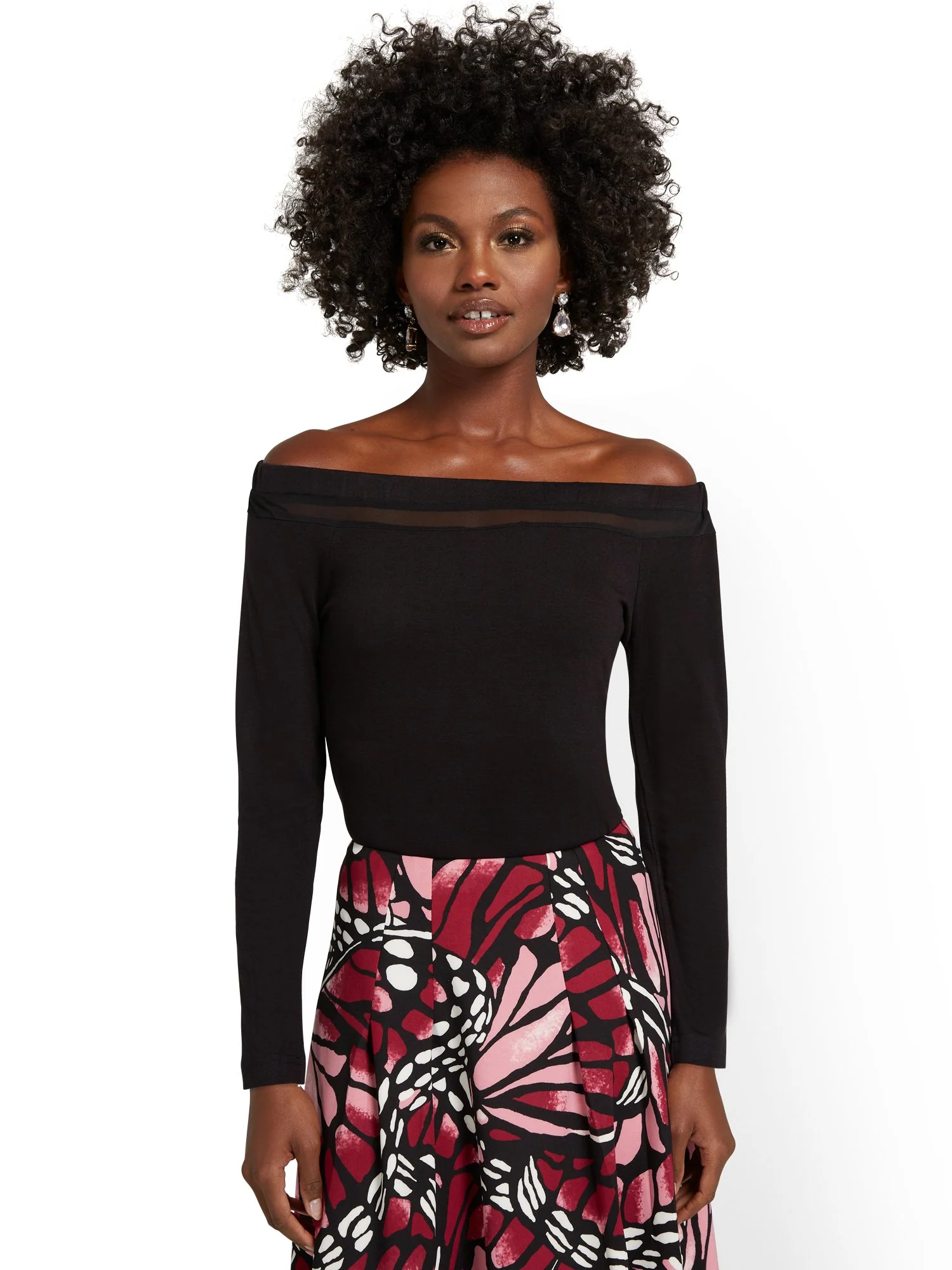 Off-The-Shoulder Mesh Knit Top - Image 2