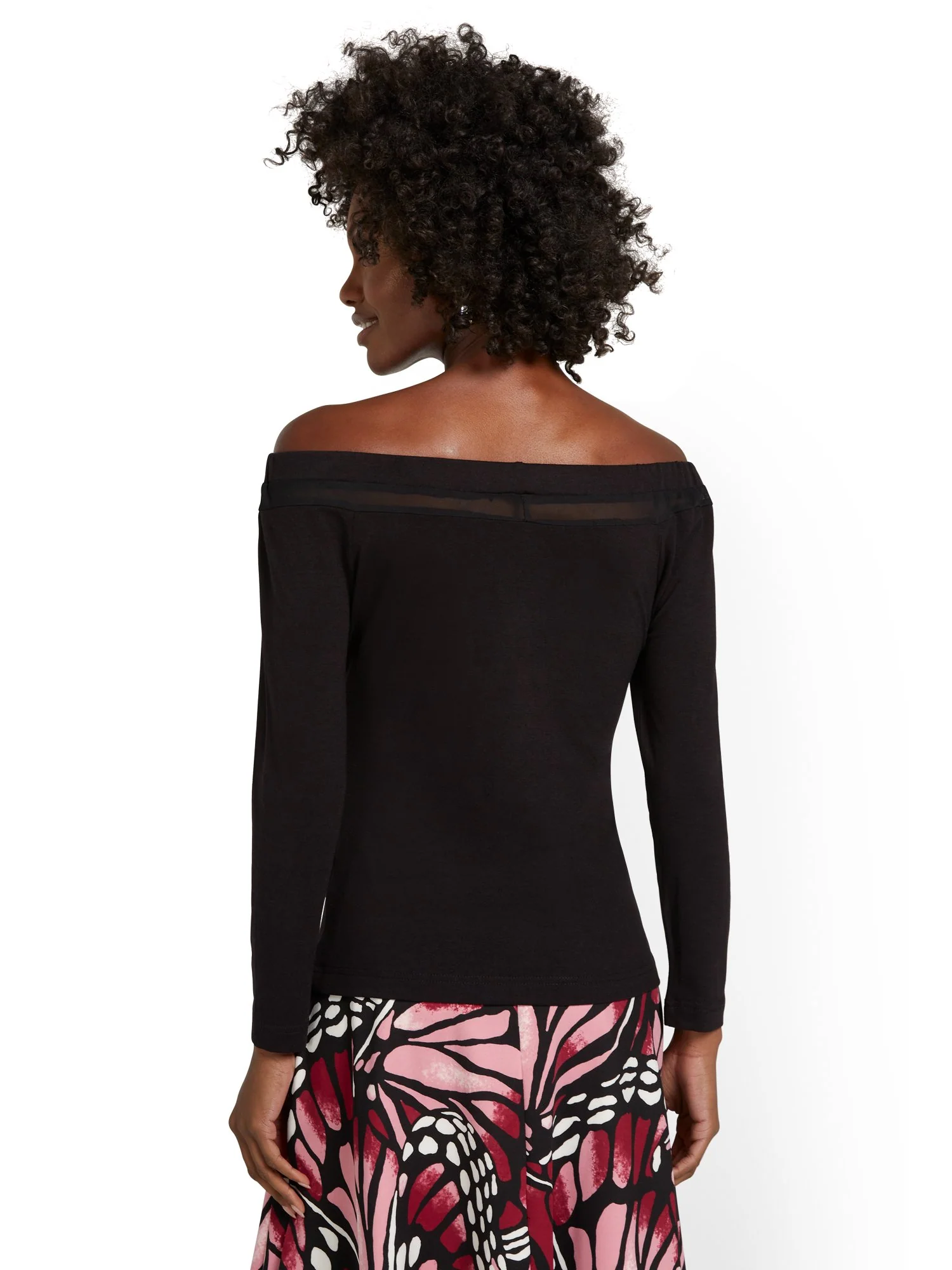Off-The-Shoulder Mesh Knit Top - Image 3