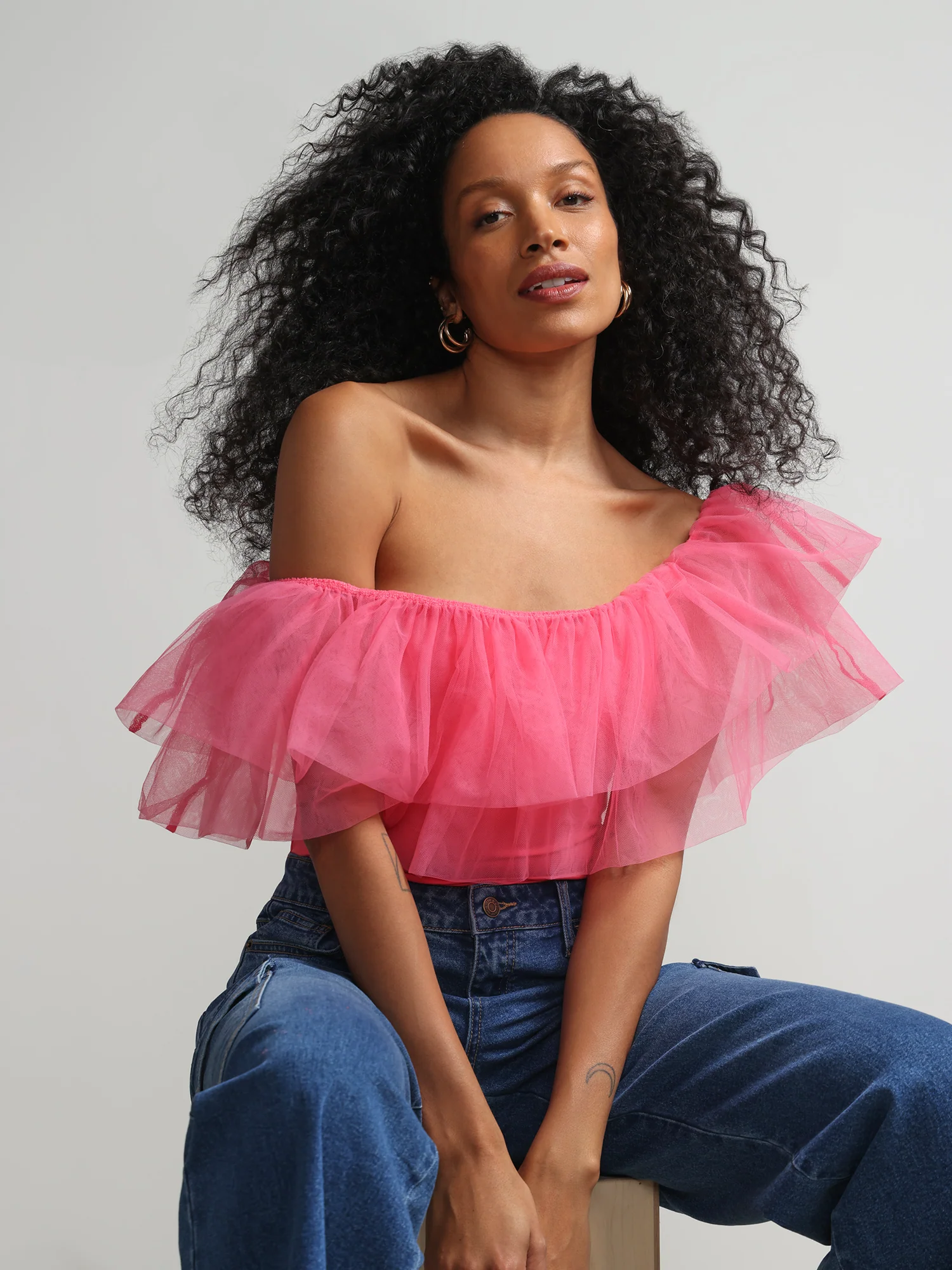 Off-The-Shoulder Organza Ruffle Top - Contour Knits - Image 5