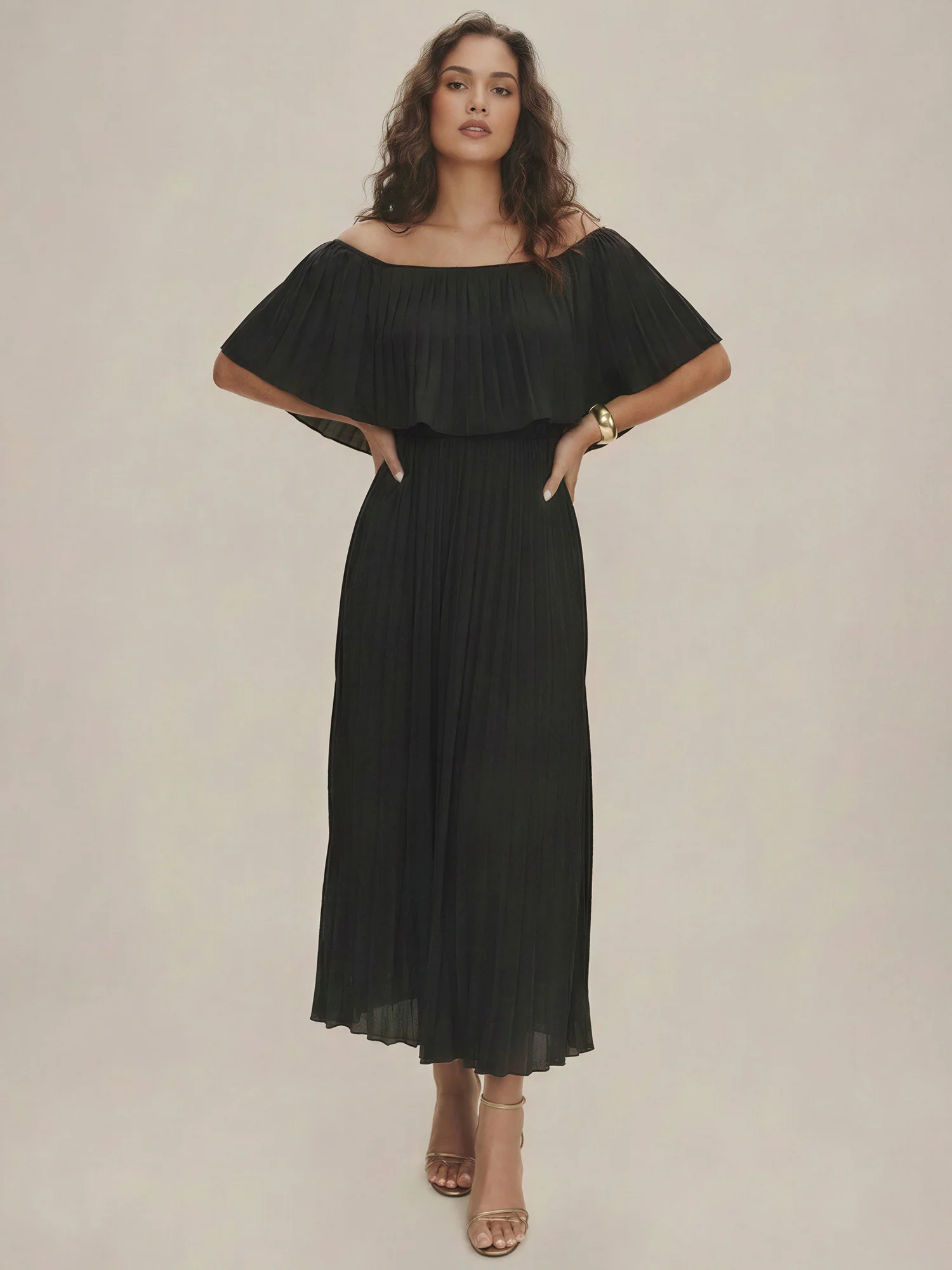 Off The Shoulder Peated Satin Jumpsuit - Image 3