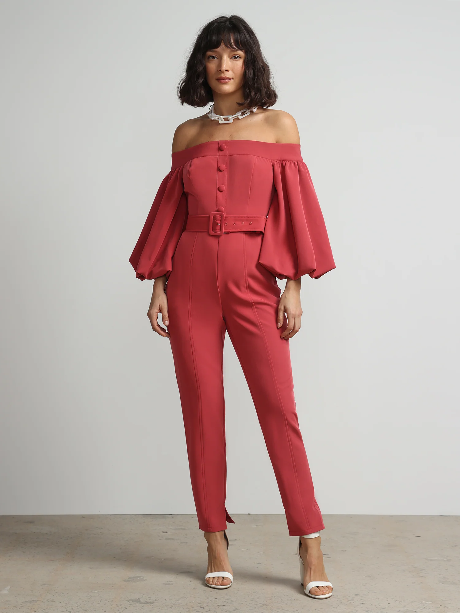 Off-The-Shoulder Puff-Sleeve Jumpsuit