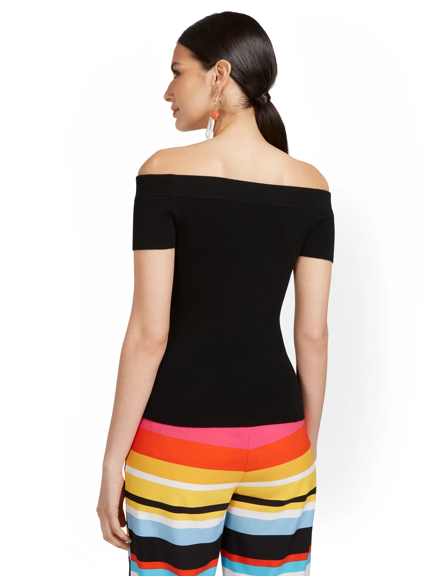 Off-The-Shoulder Ribbed Sweater - Image 3
