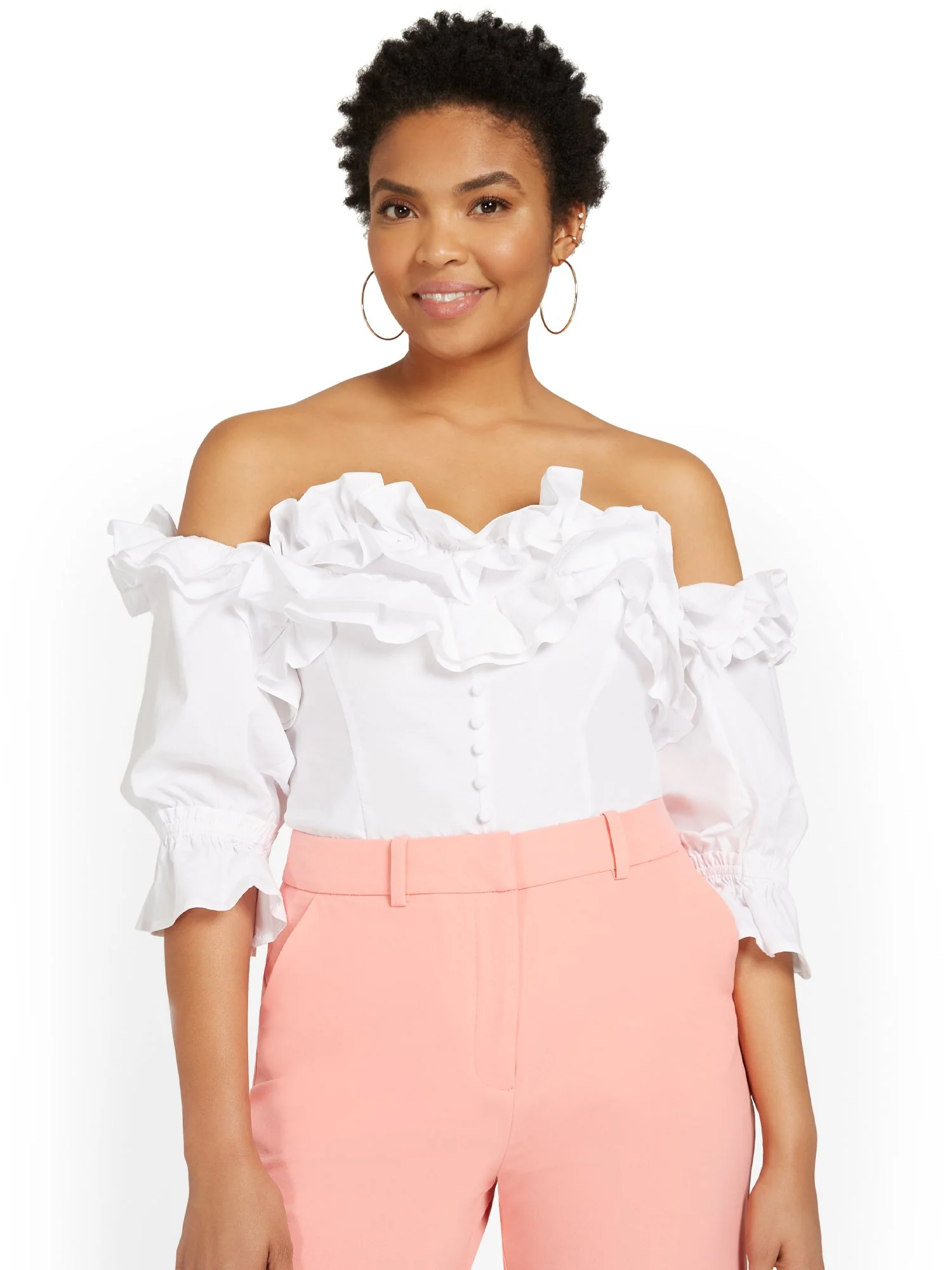 Off-The-Shoulder Ruffle Poplin Top
