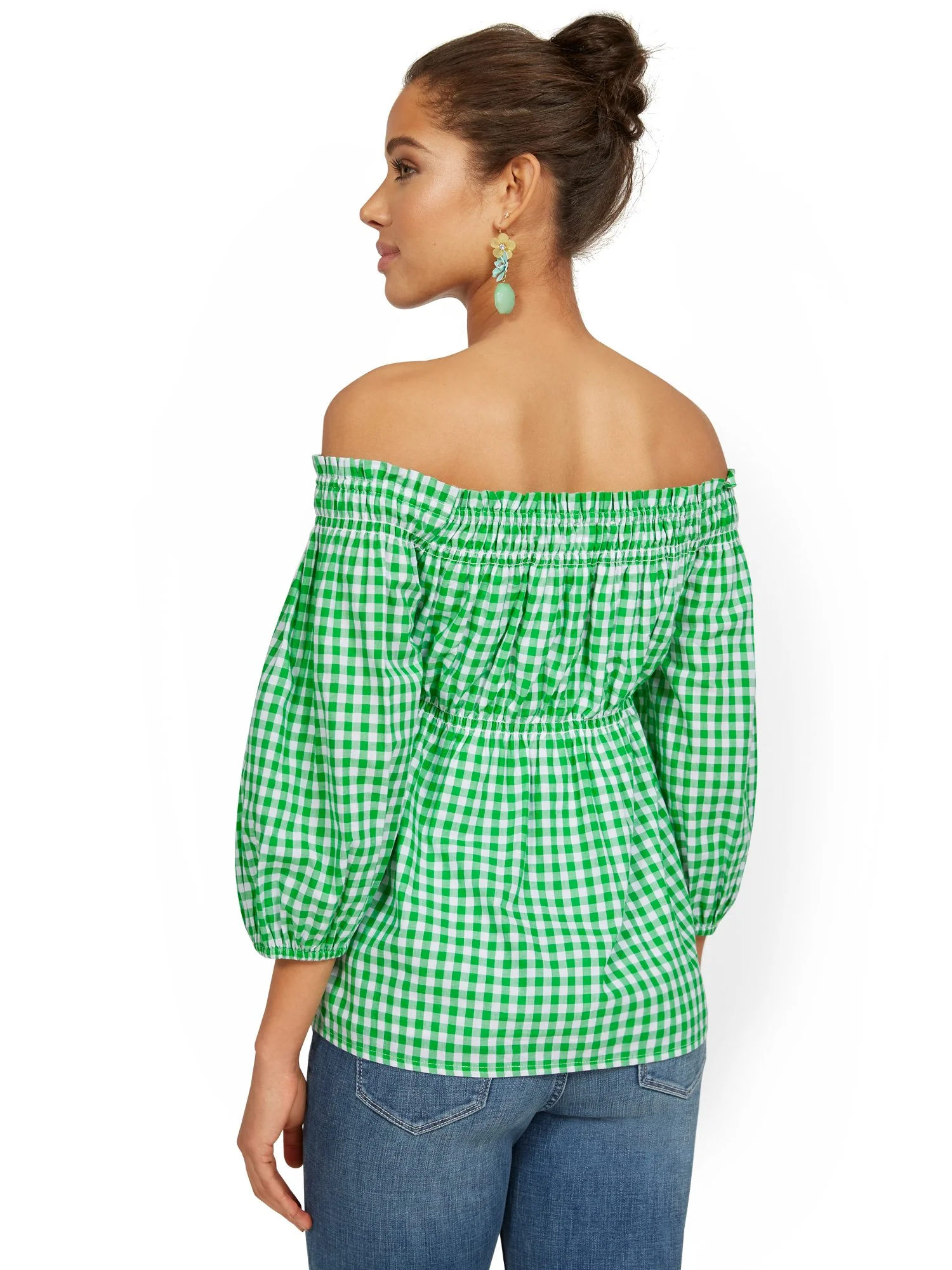 Off-The-Shoulder Smocked Gingham Top - Image 3