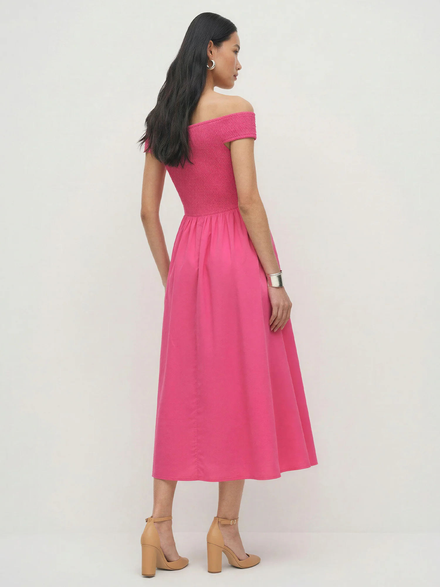Off The Shoulder Smocked Midi Dress - Image 3