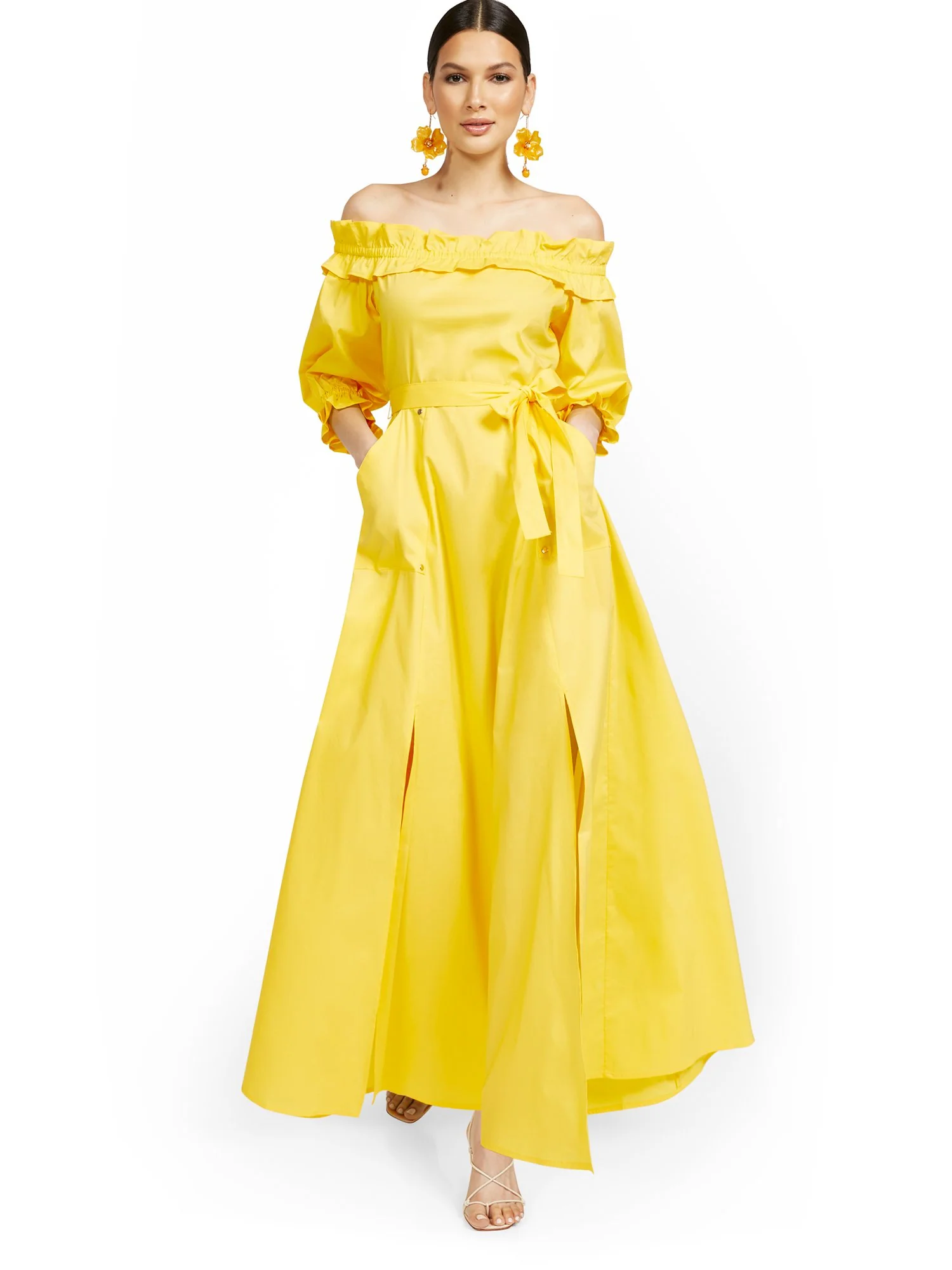 Off-The-Shoulder Smocked Tie-Front Maxi Dress - Image 2