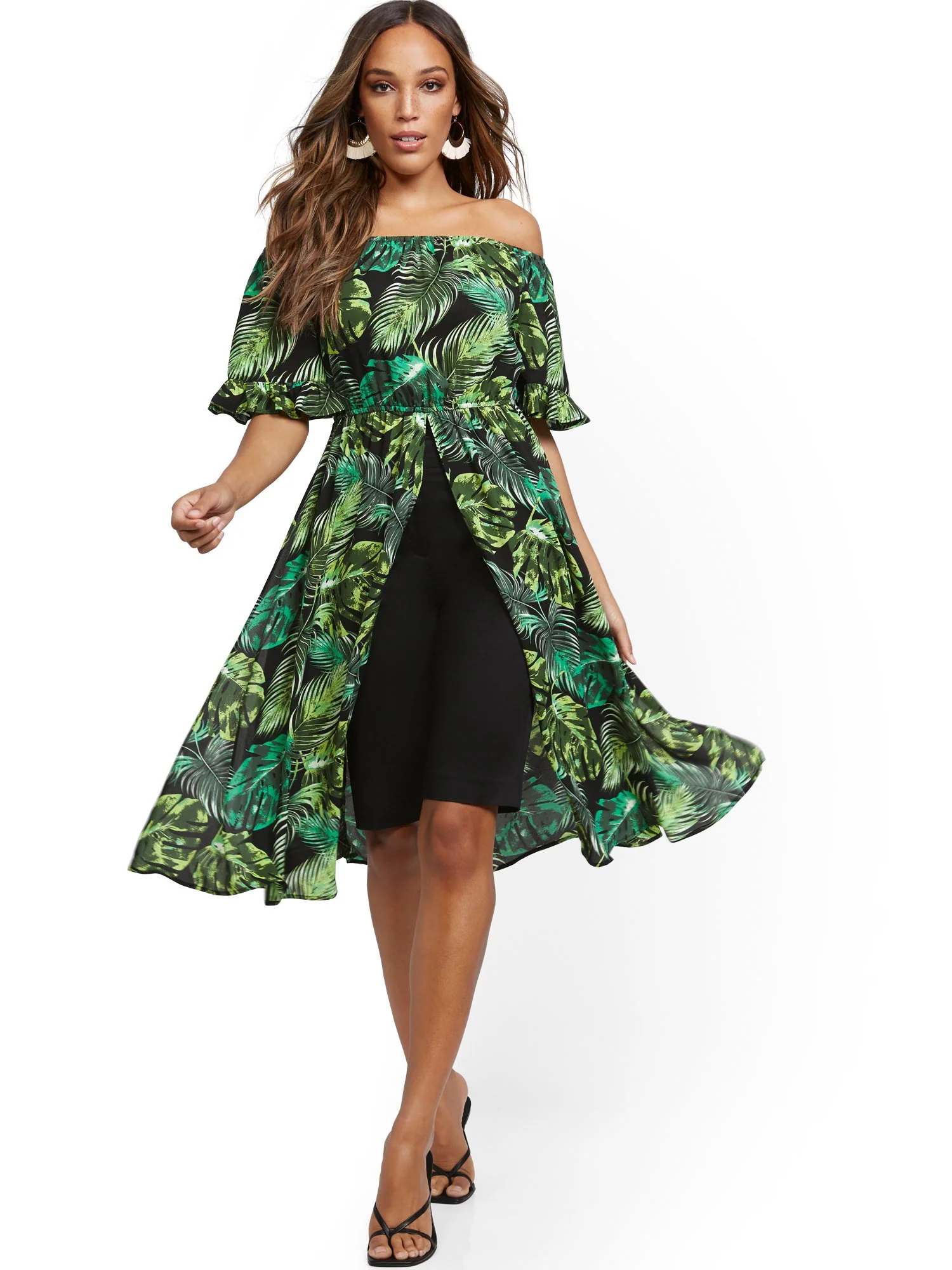 Off-The-Shoulder Statement Top - Palm Print - Image 2