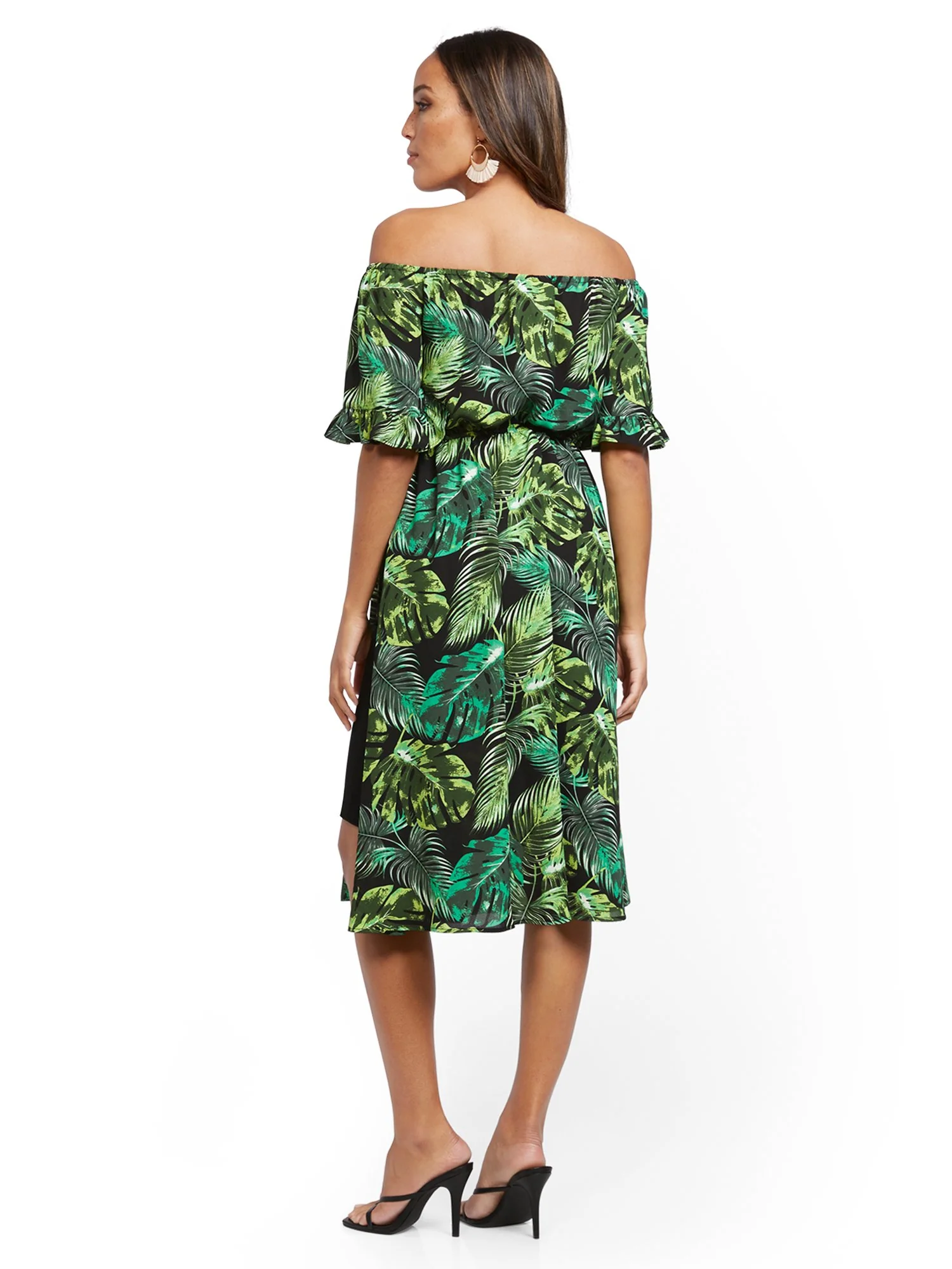 Off-The-Shoulder Statement Top - Palm Print - Image 3