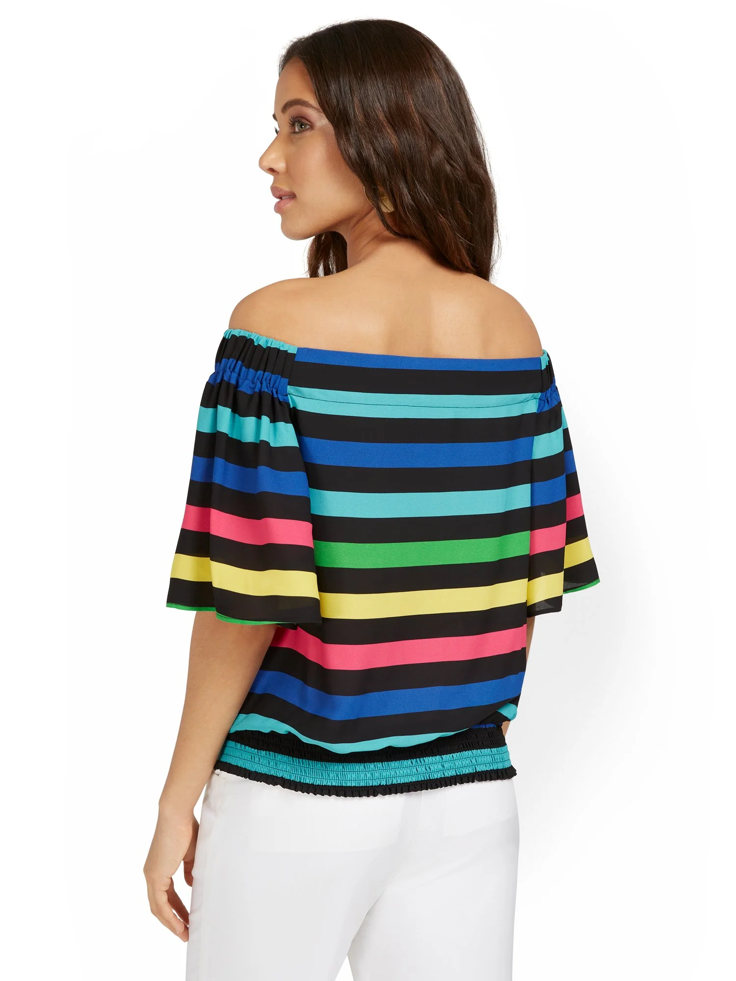 Off-The-Shoulder Stripe Flutter-Sleeve Top - Image 3