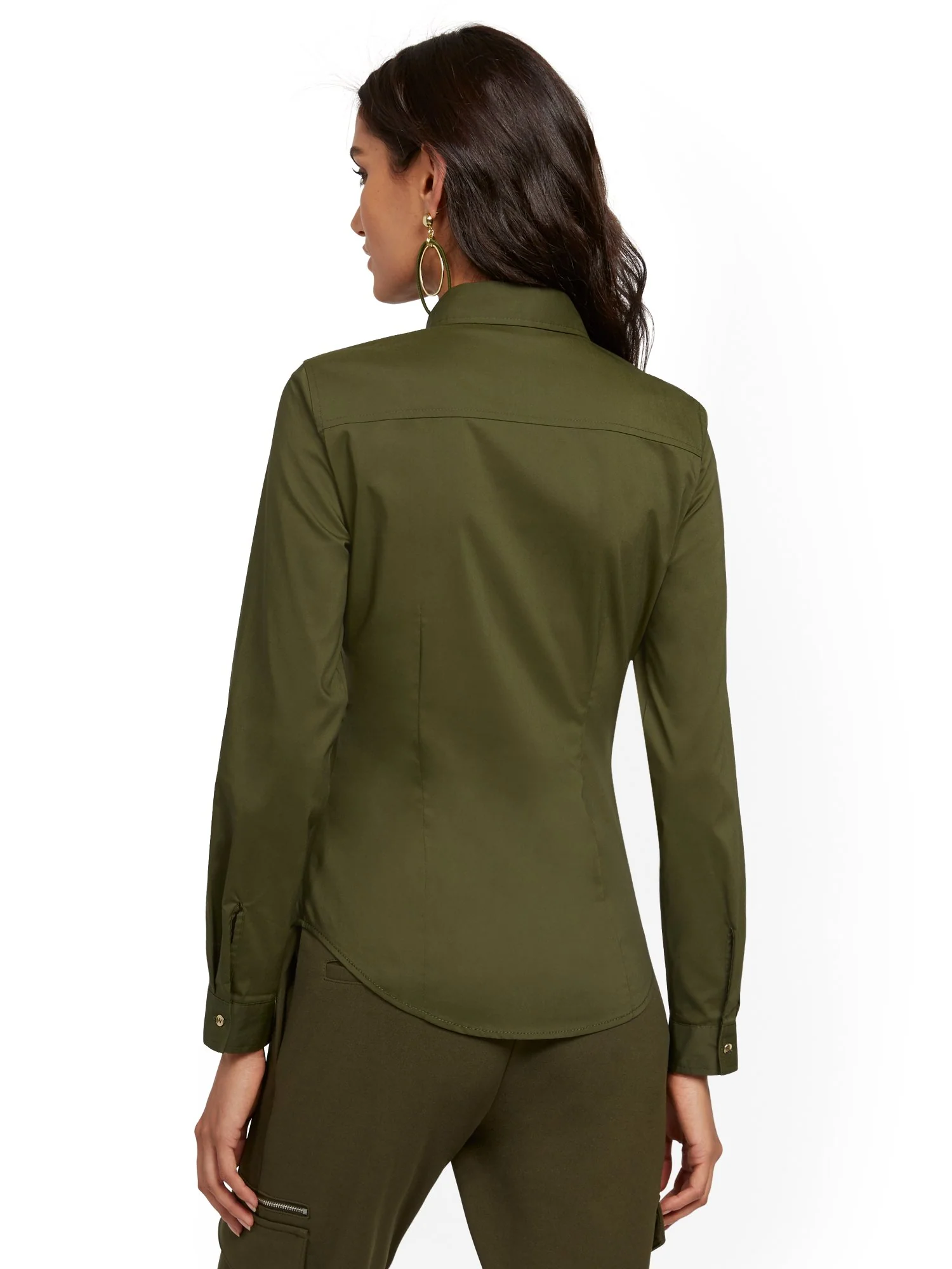 Olive Madison Stretch Shirt - Secret Snap - 7th Avenue - Image 3
