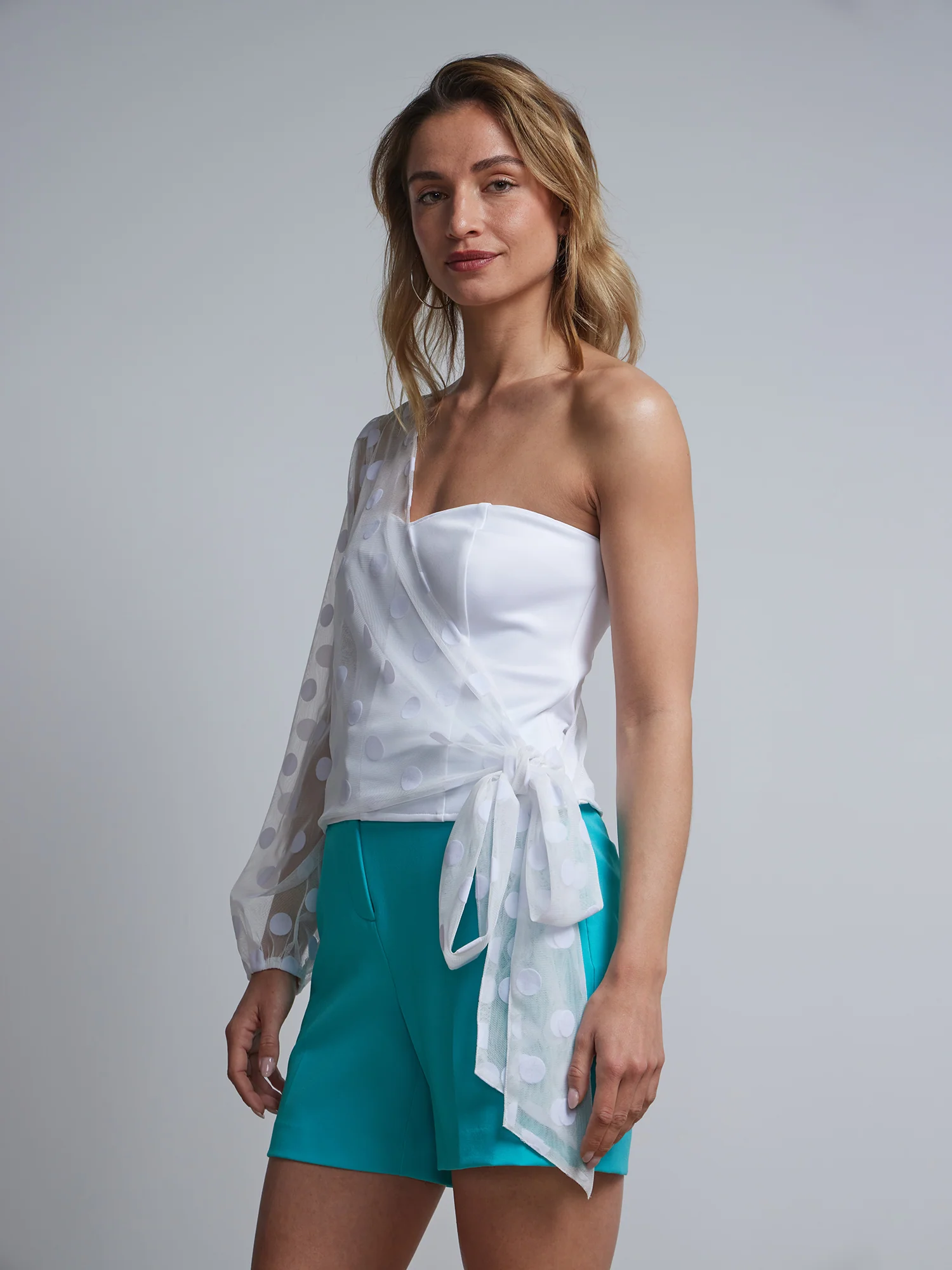 One-Shoulder Clip Dot Top - Image 2