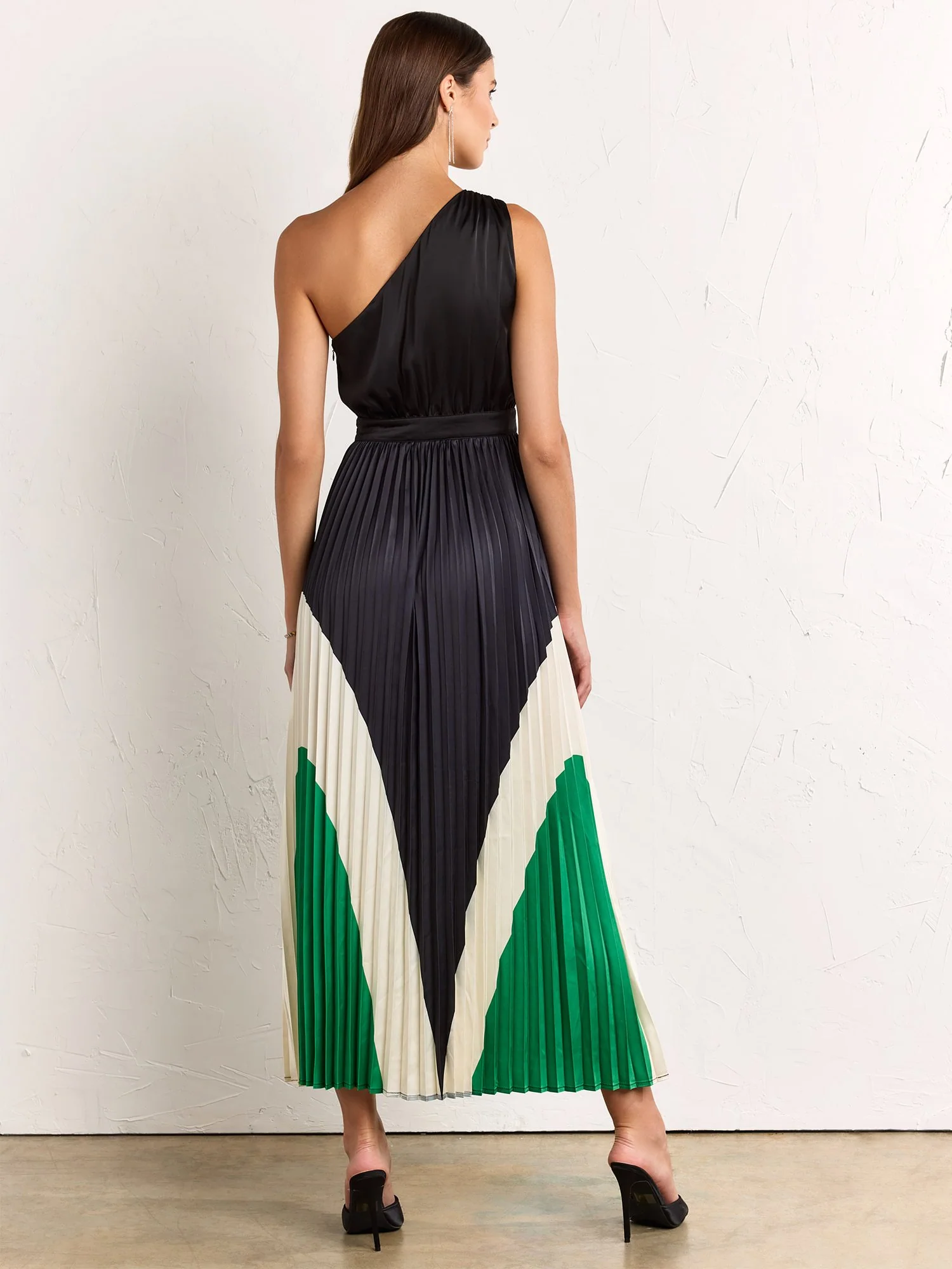 One-Shoulder Pleated Colorblock Dress - Fore Collection - Image 4