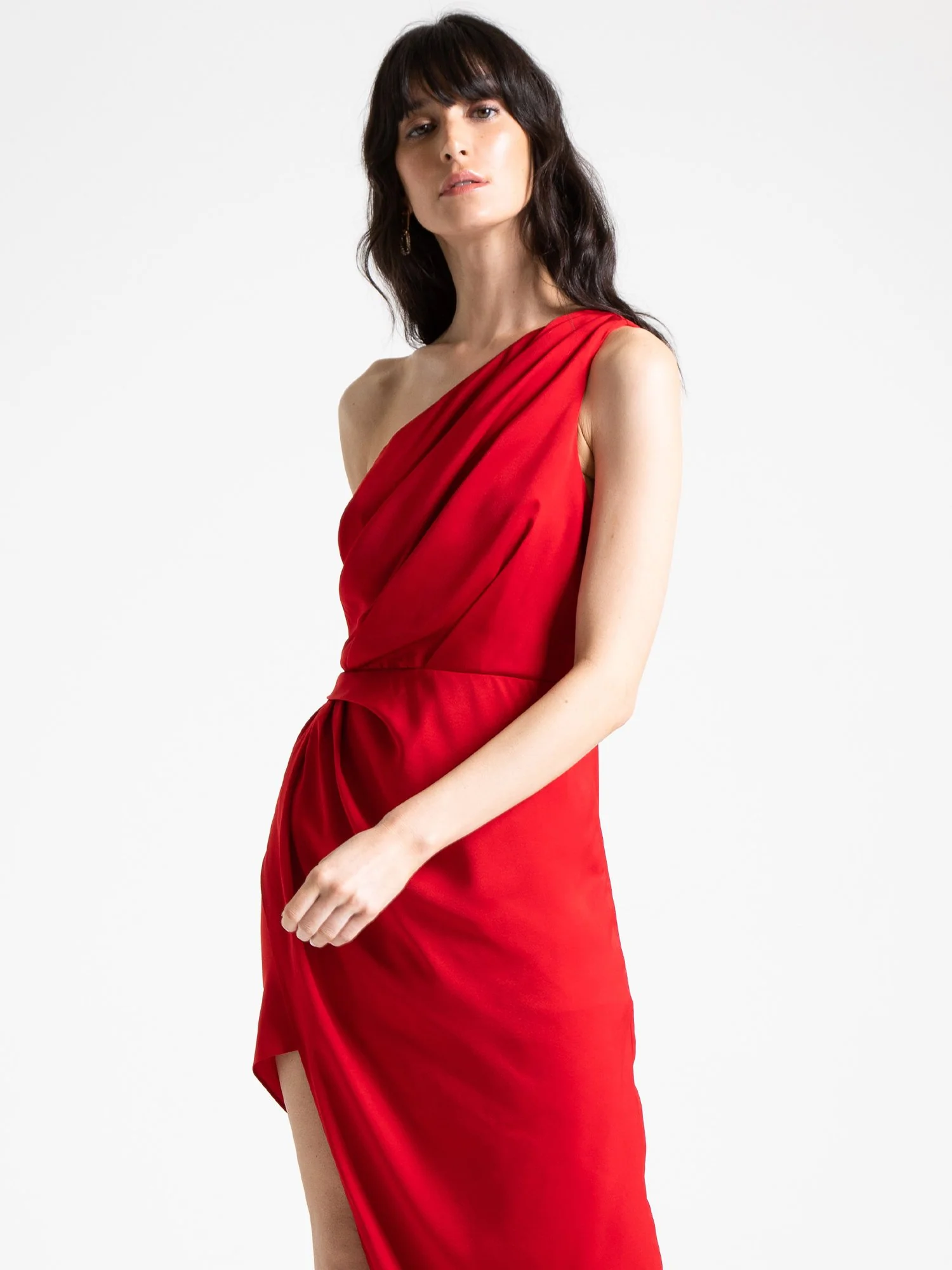 One-Shoulder Pleated Satin Midi Dress - Do+Be - Image 17