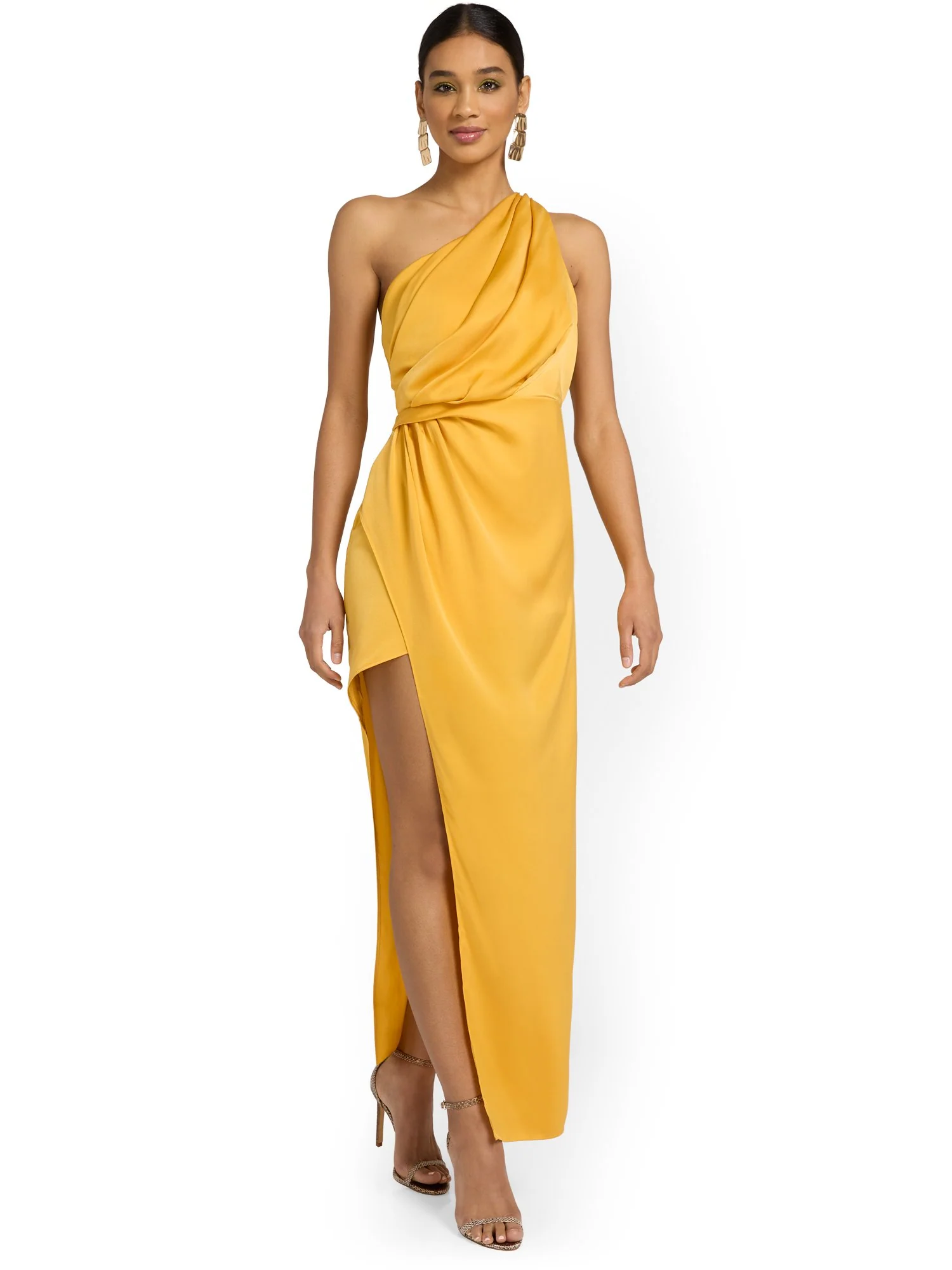 One-Shoulder Pleated Satin Midi Dress - Do+Be - Image 21