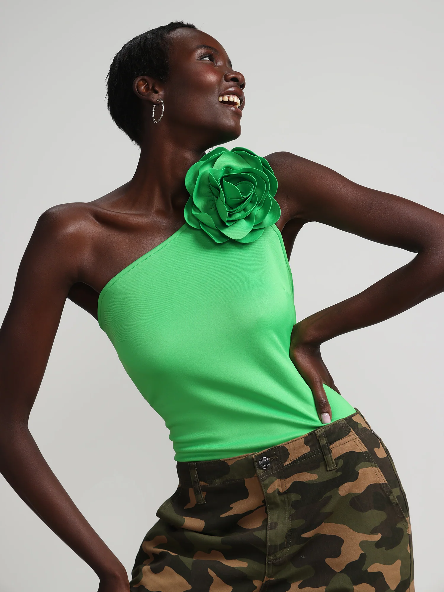 One-Shoulder Scuba Rosette Knit Top - Image 3
