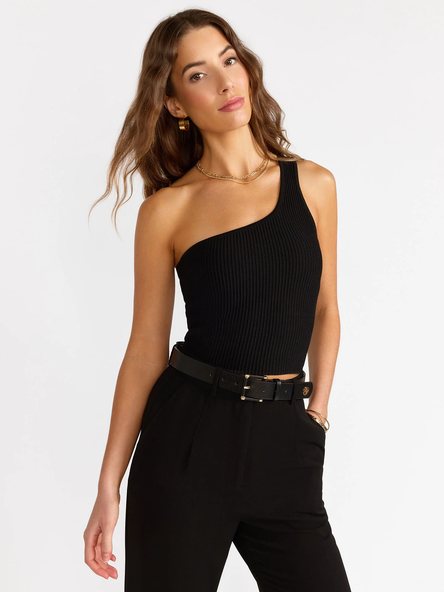 One-Shoulder Sculpt Rib Tank Top - Debut By Dreamers
