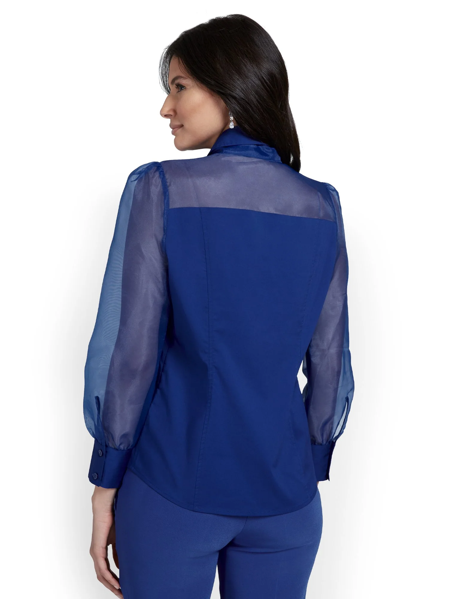 Organza Bow-Detail Button-Down Blouse - Image 3