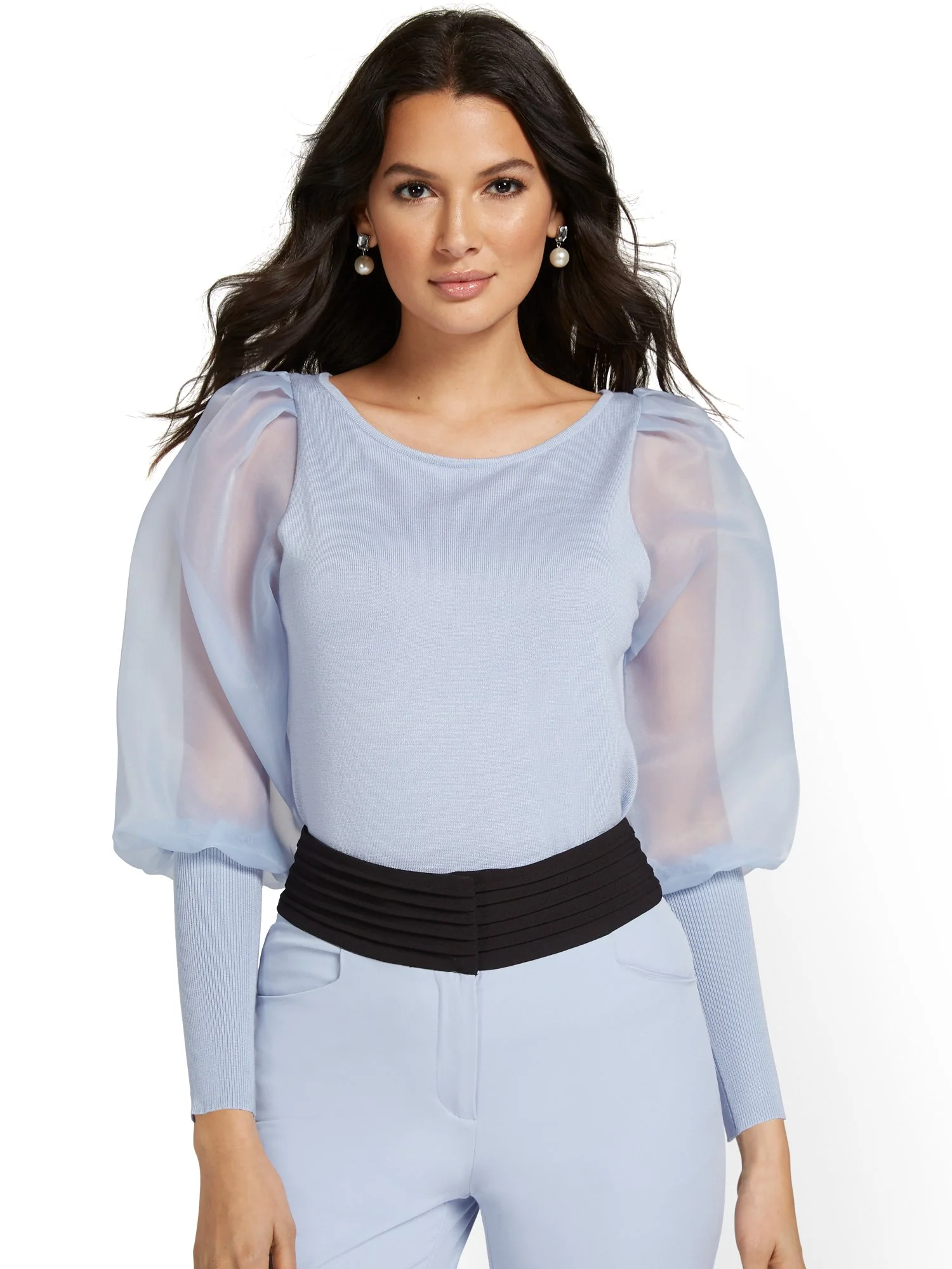 Organza-Sleeve Sweater